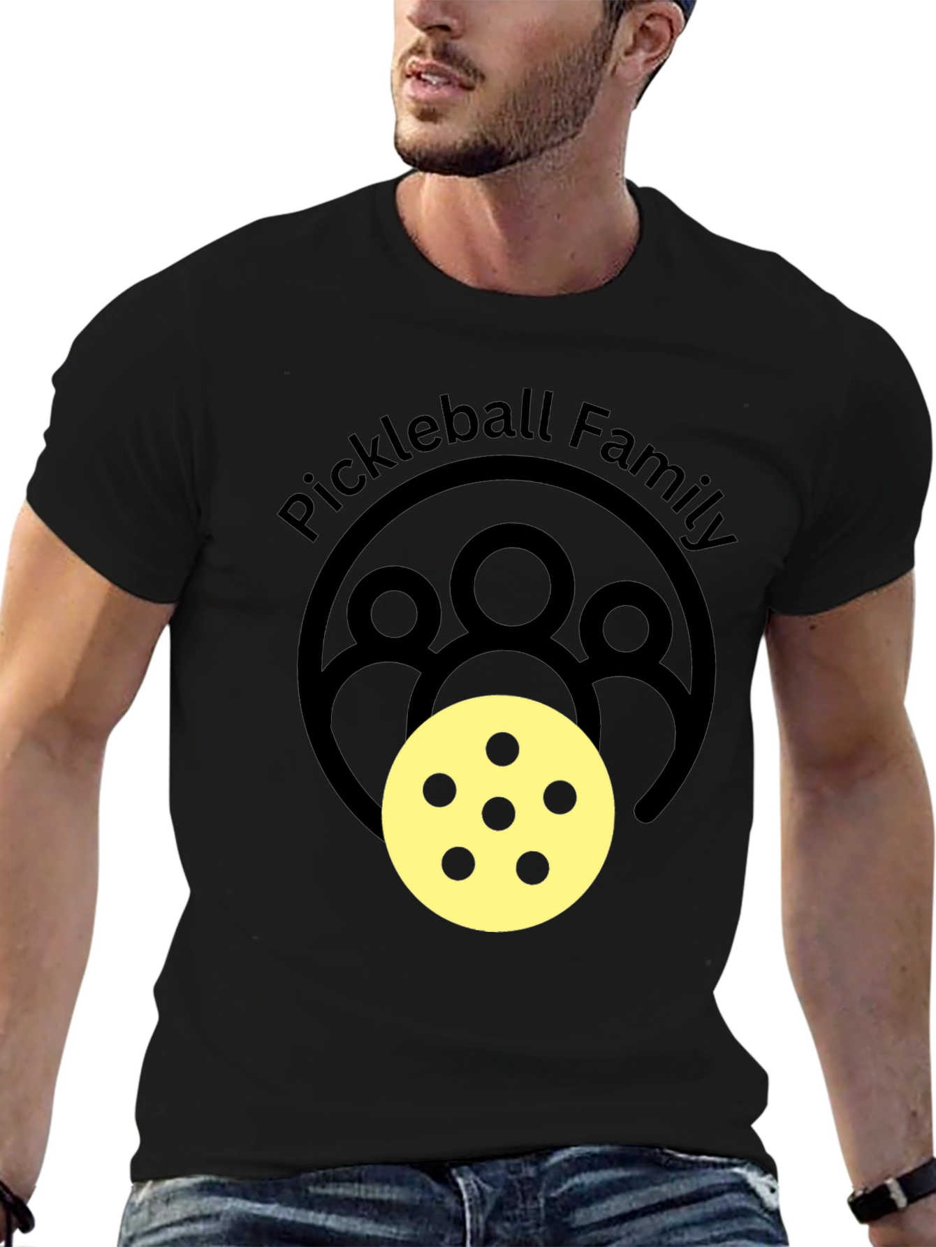 Pickleball Family Graphic Tee - Black Crew Neck