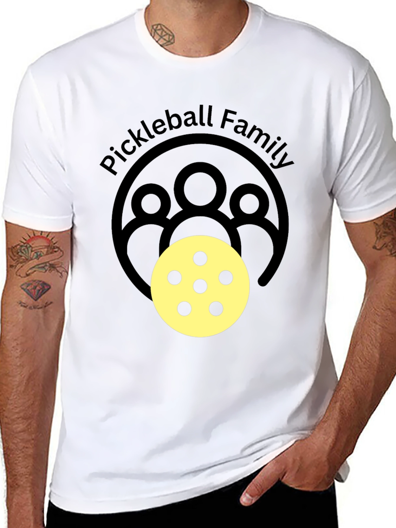 Pickleball Family Graphic Tee - Black Crew Neck
