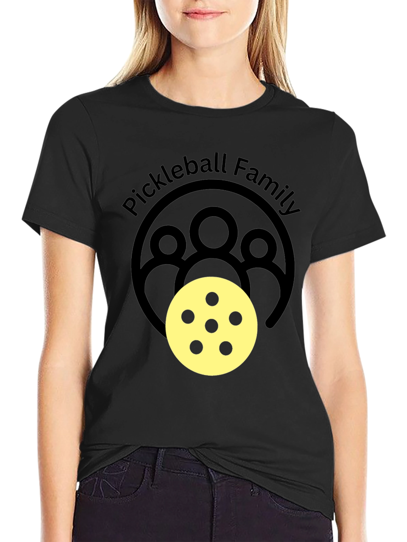 Pickleball Family Graphic Tee - Black Crew Neck