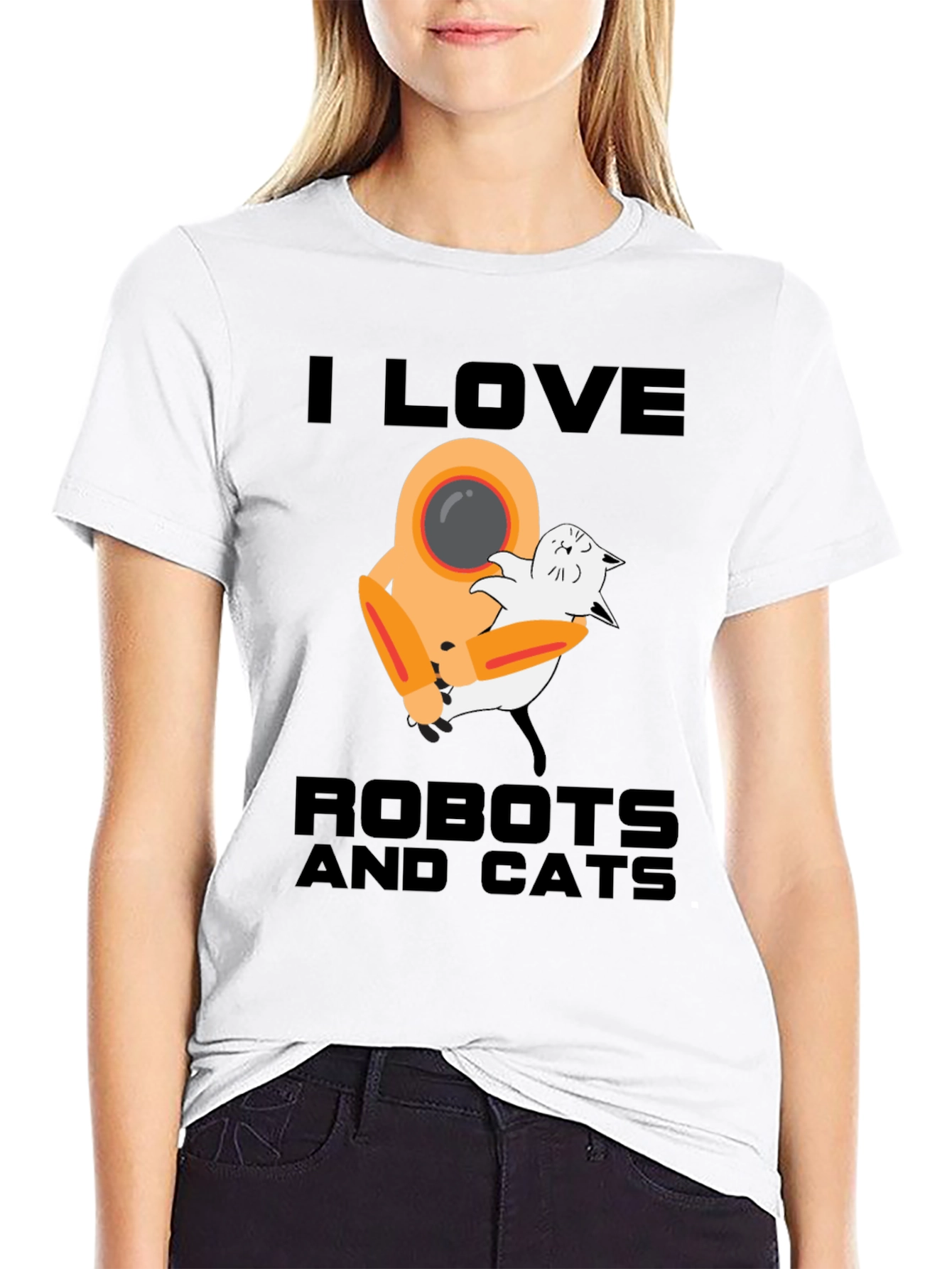 I Love Robots and Cats Graphic T-Shirt