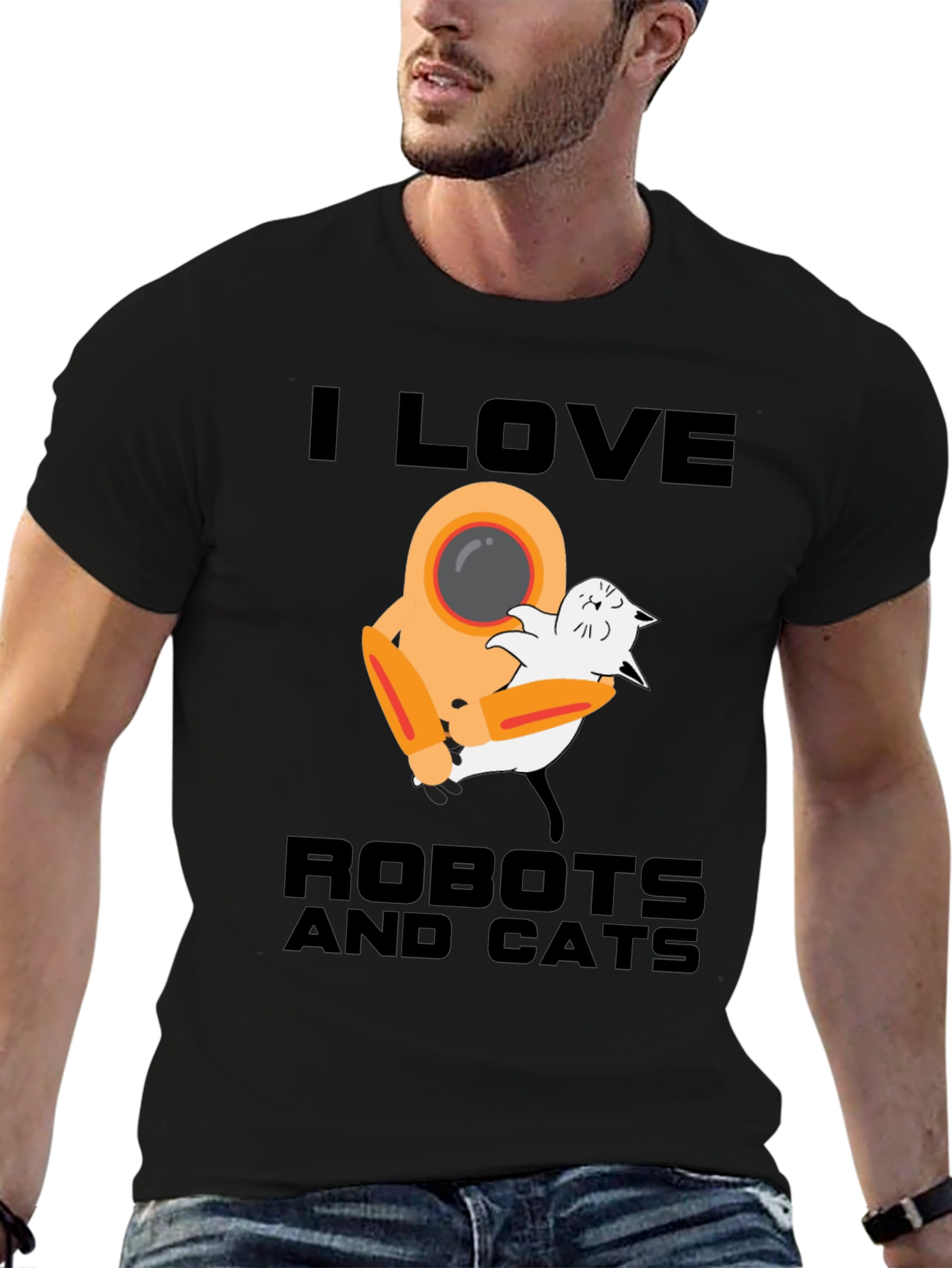 I Love Robots and Cats Graphic T-Shirt