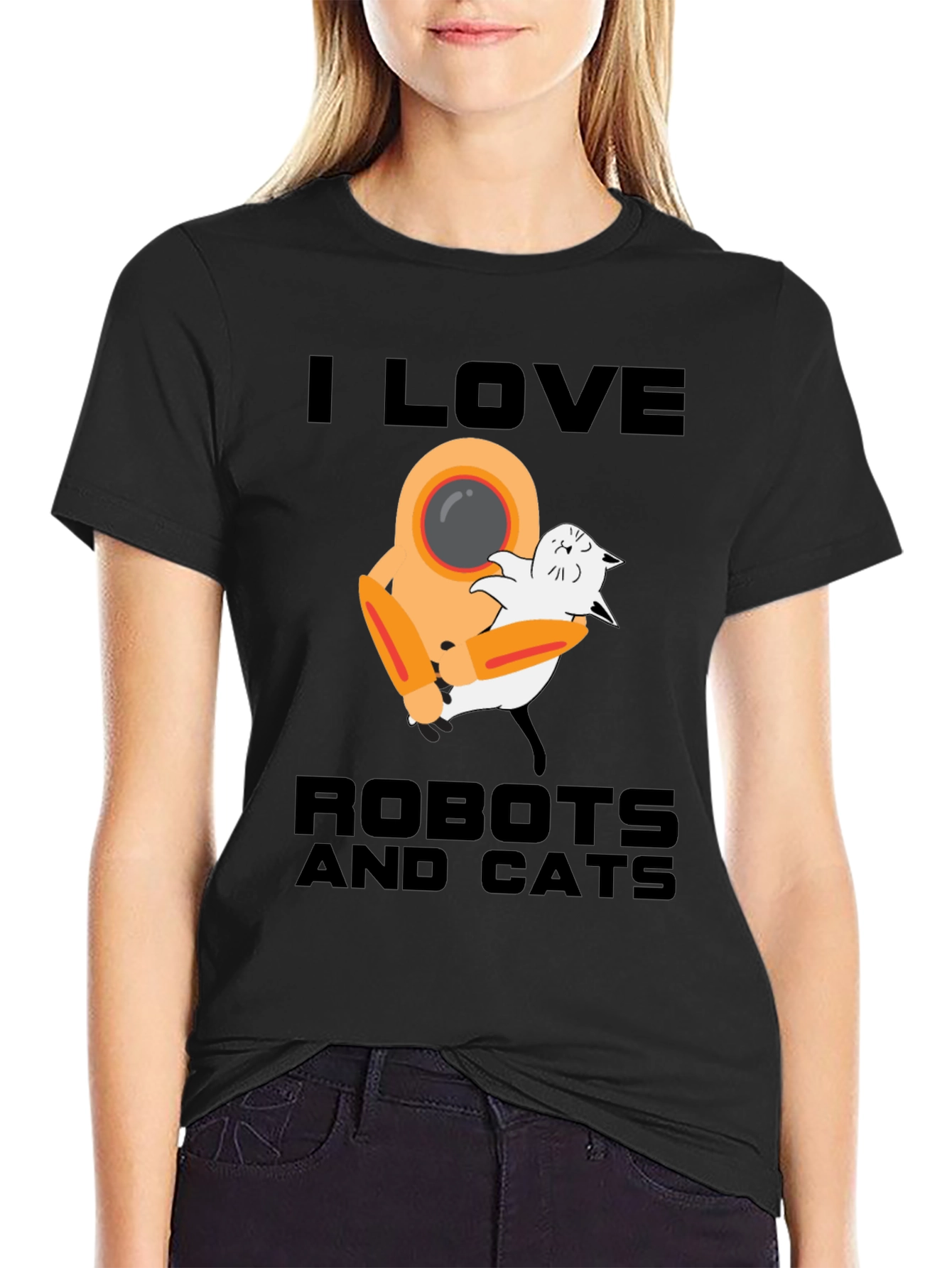 I Love Robots and Cats Graphic T-Shirt