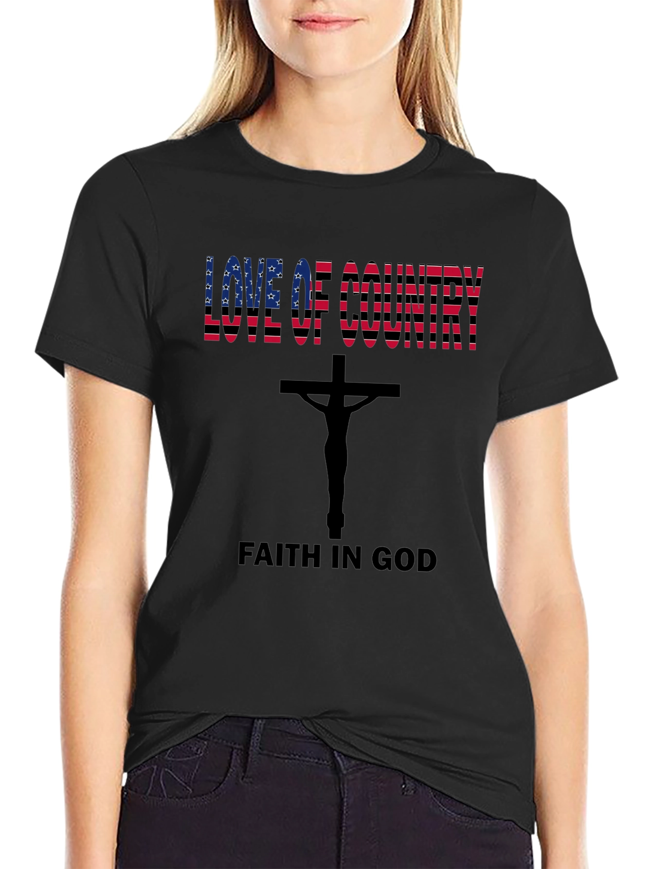 Love of Country Faith in God Black Tee