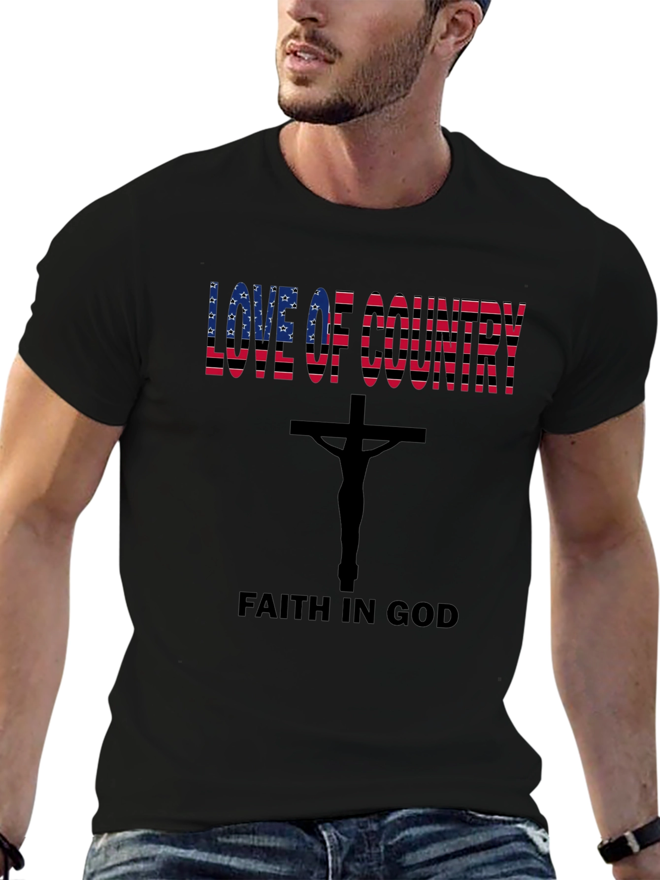 Love of Country Faith in God Black Tee