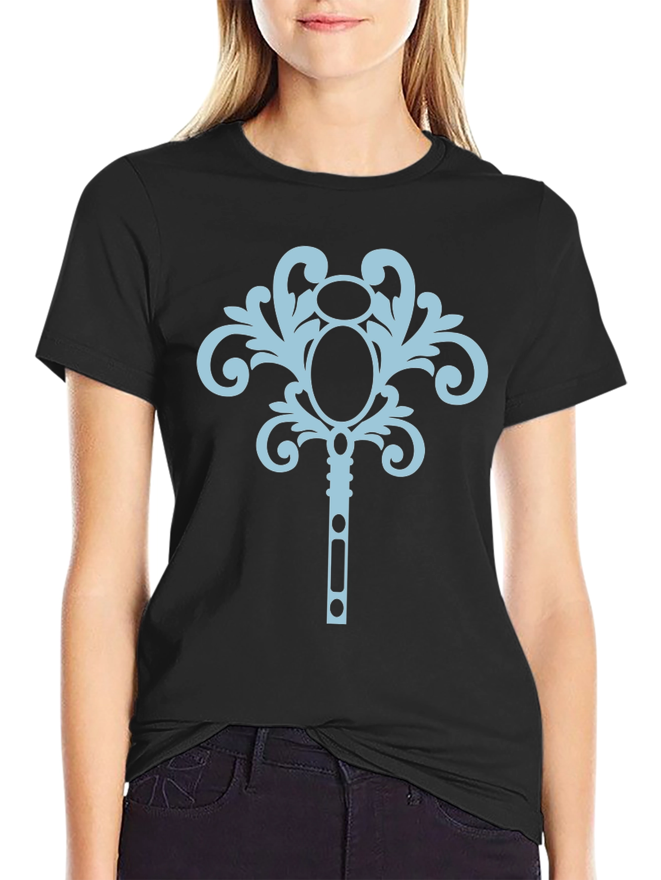 Black T-Shirt with Ornamental Key Design