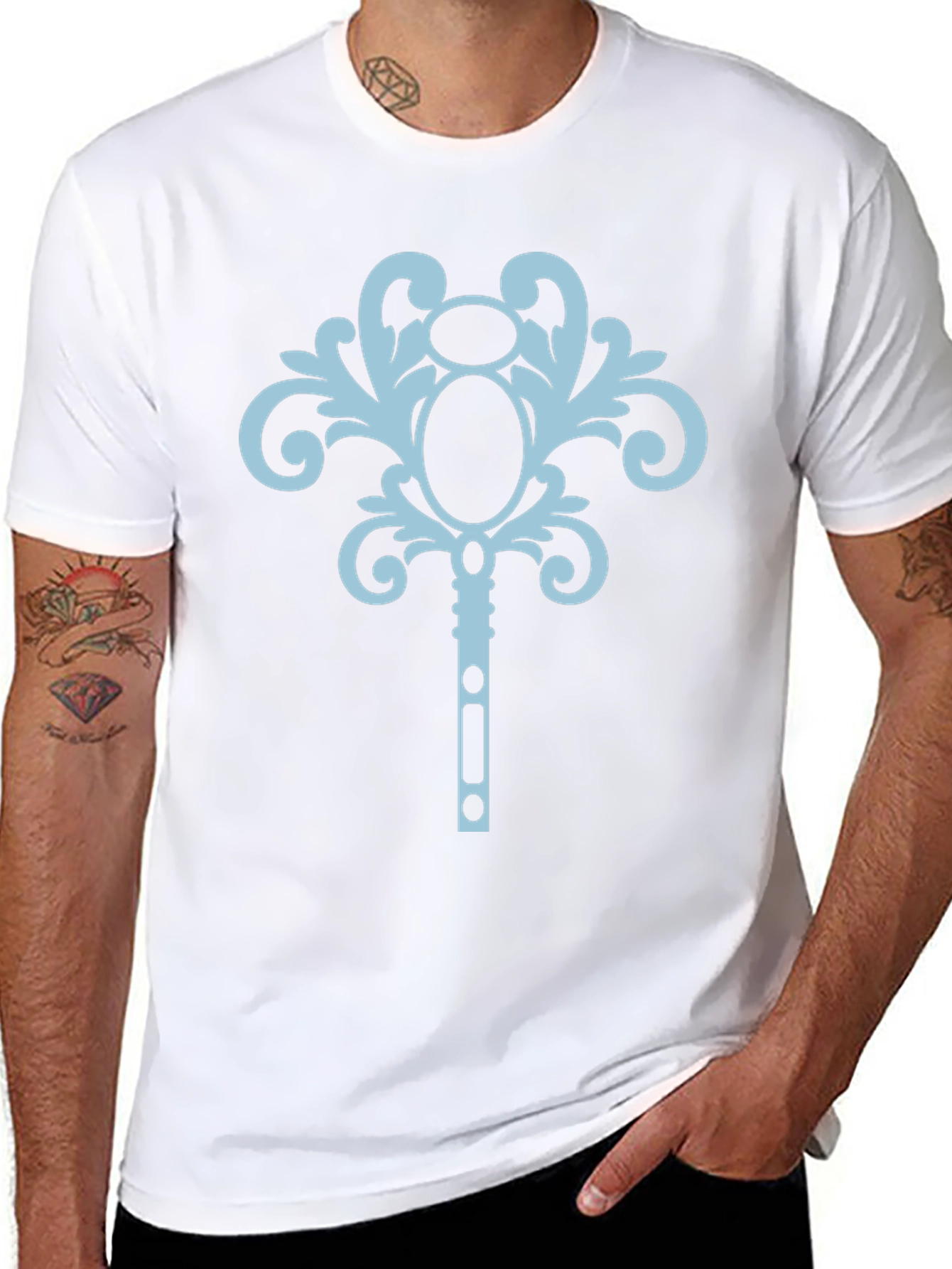 Black T-Shirt with Ornamental Key Design