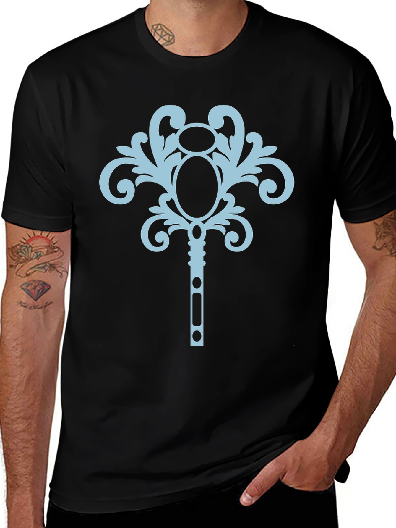 Black T-Shirt with Ornamental Key Design