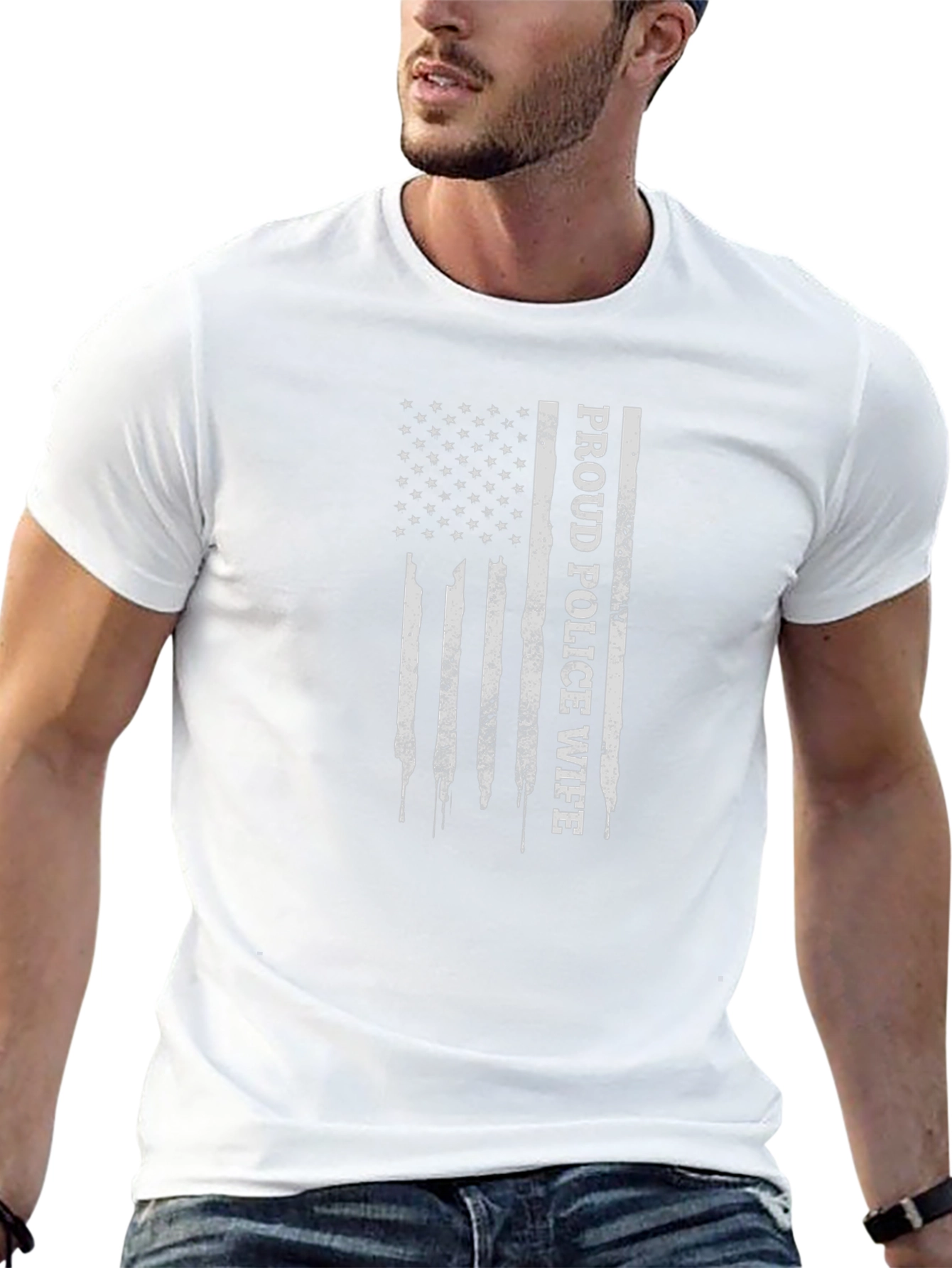Proud Police Wife Flag Graphic T-Shirt