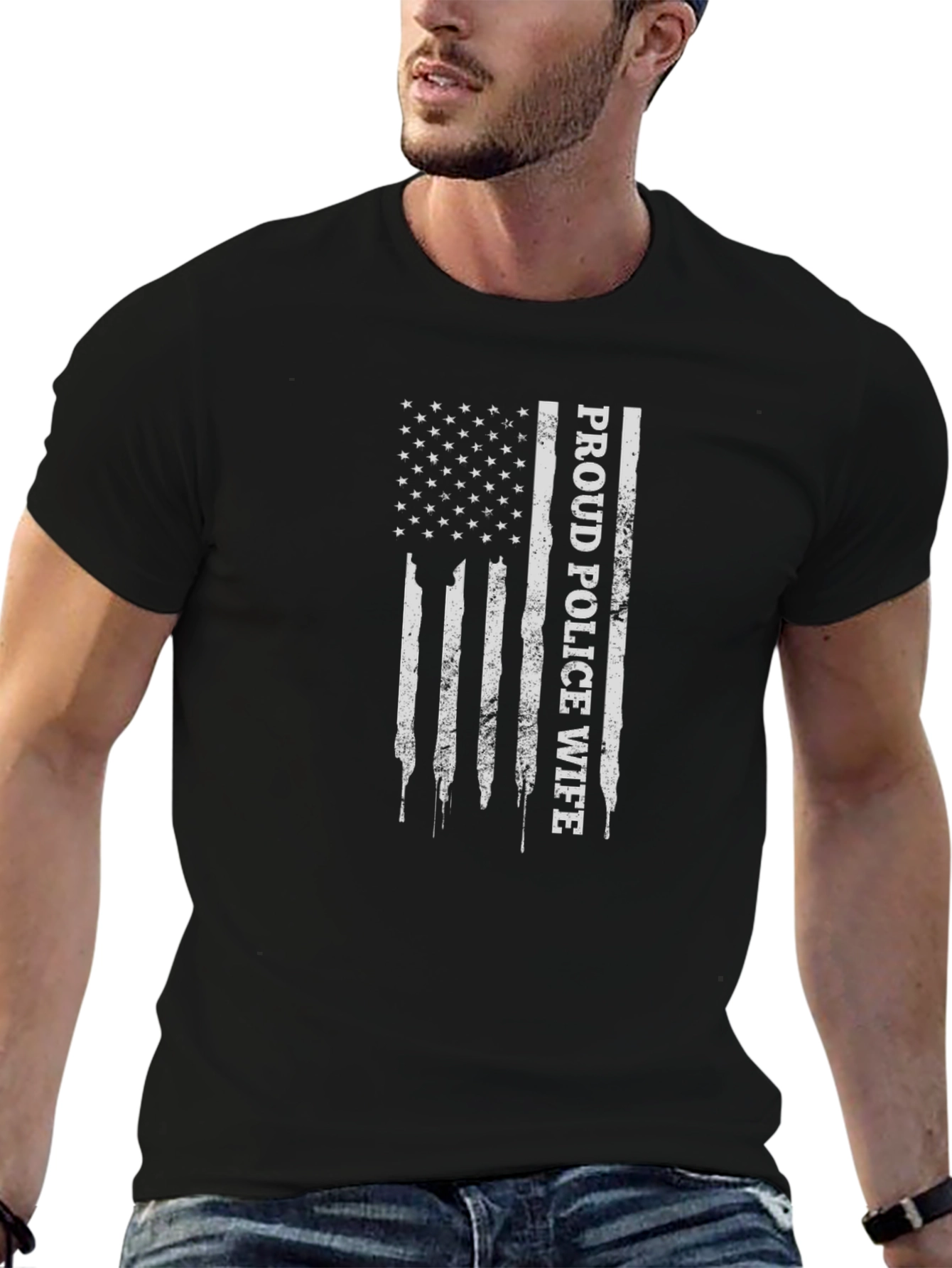 Proud Police Wife Flag Graphic T-Shirt