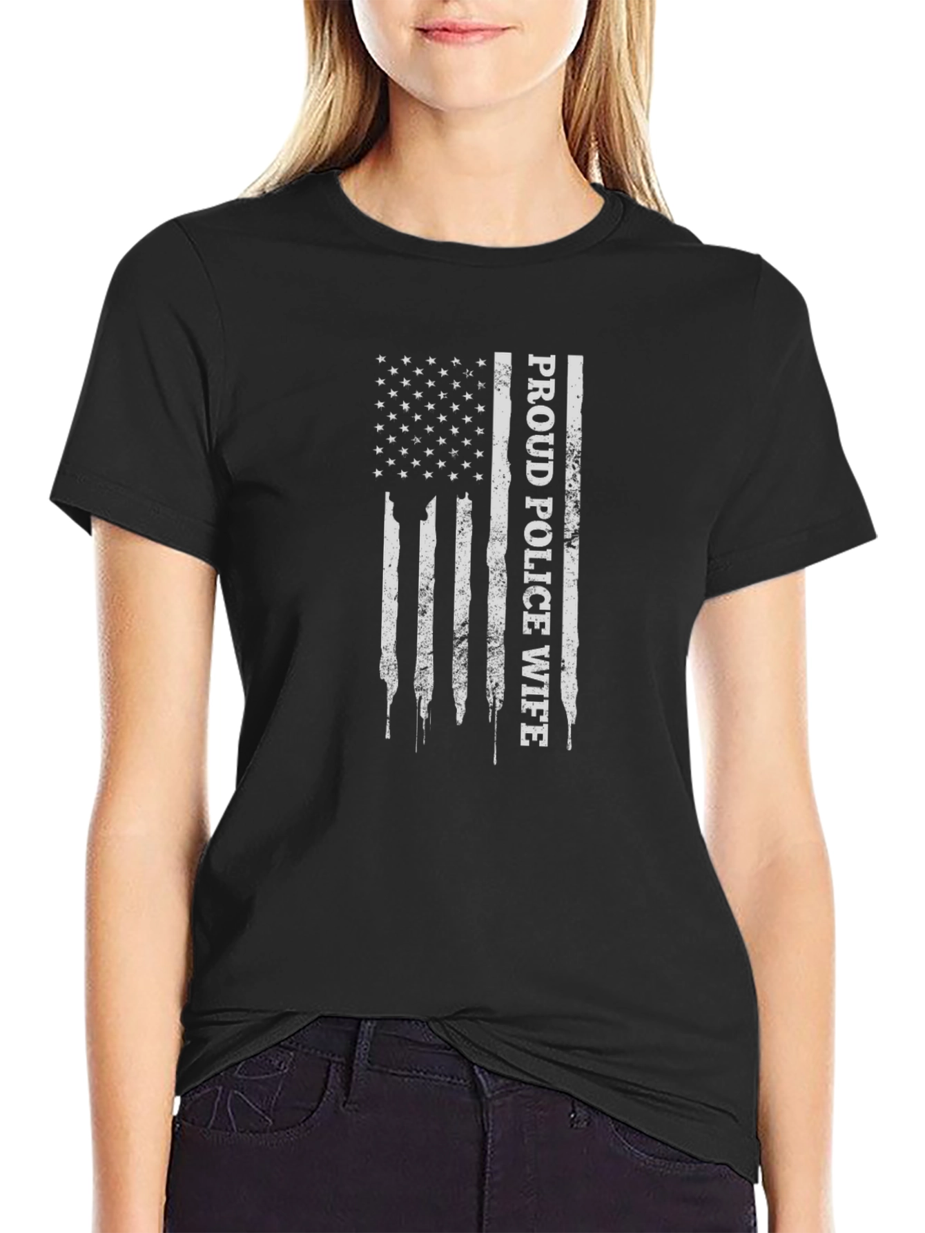 Proud Police Wife Flag Graphic T-Shirt