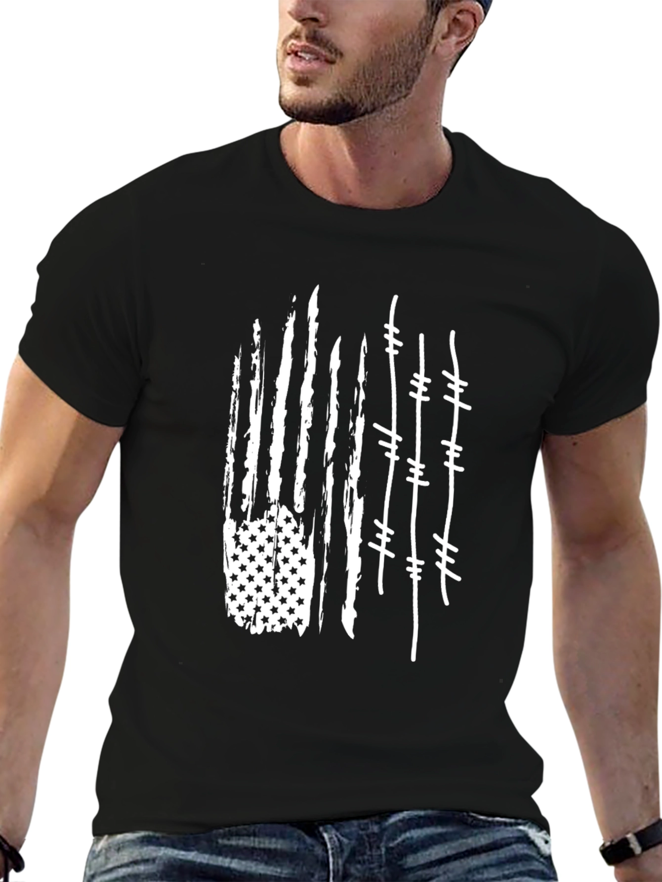 Distressed American Flag Barbed Wire T-Shirt