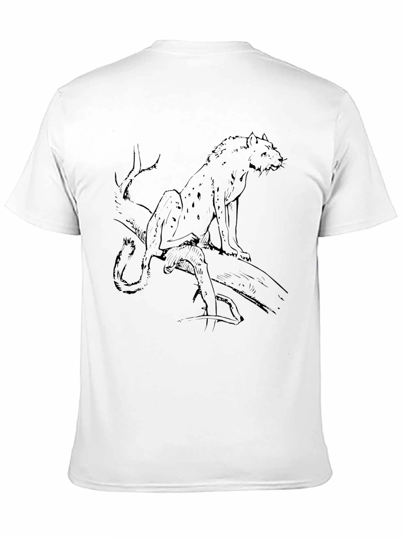 Mens Black T-Shirt with Leopard Sketch Graphic