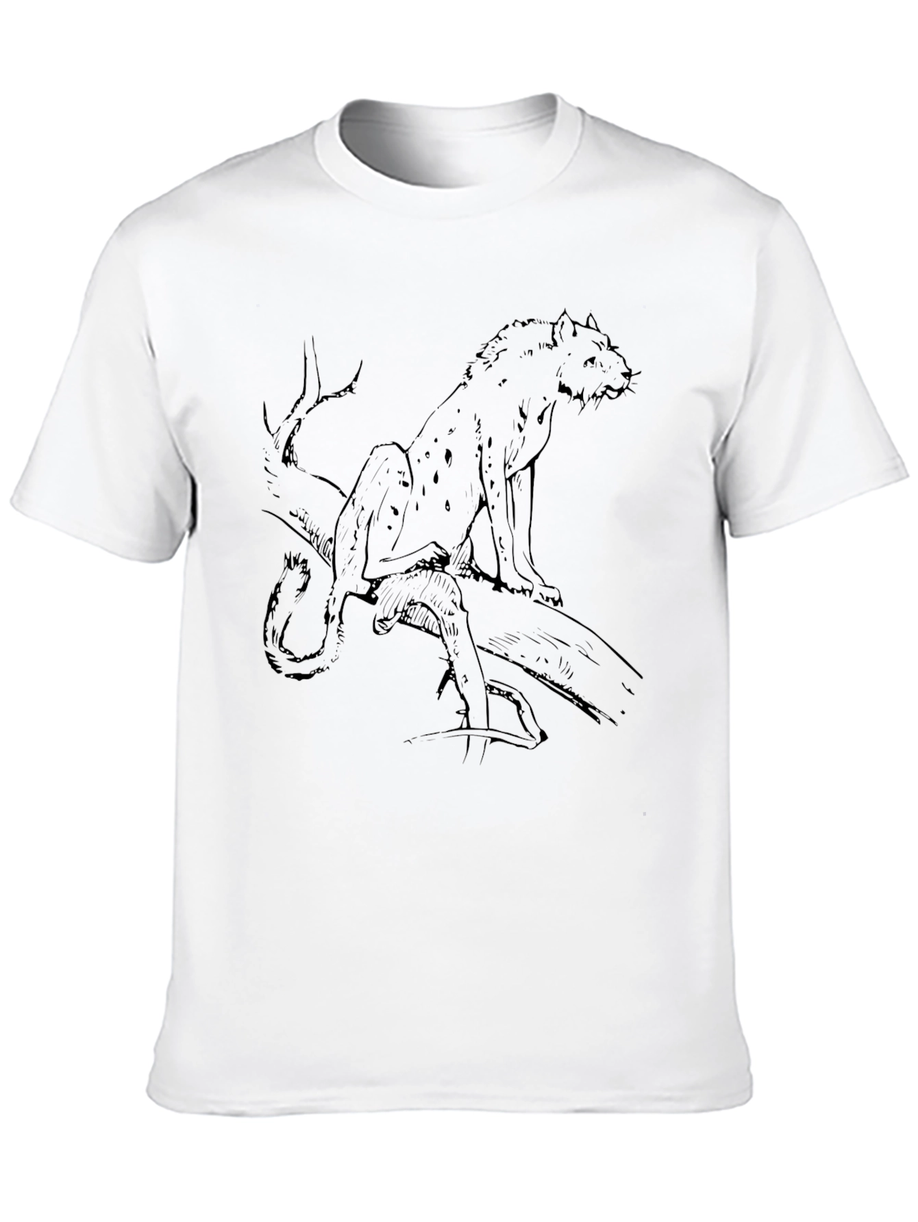 Mens Black T-Shirt with Leopard Sketch Graphic