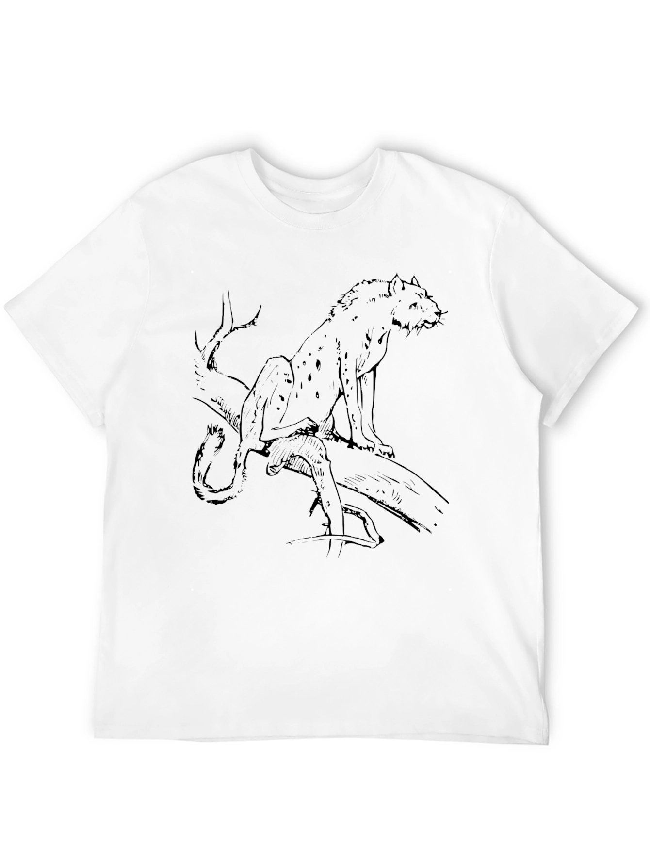 Mens Black T-Shirt with Leopard Sketch Graphic