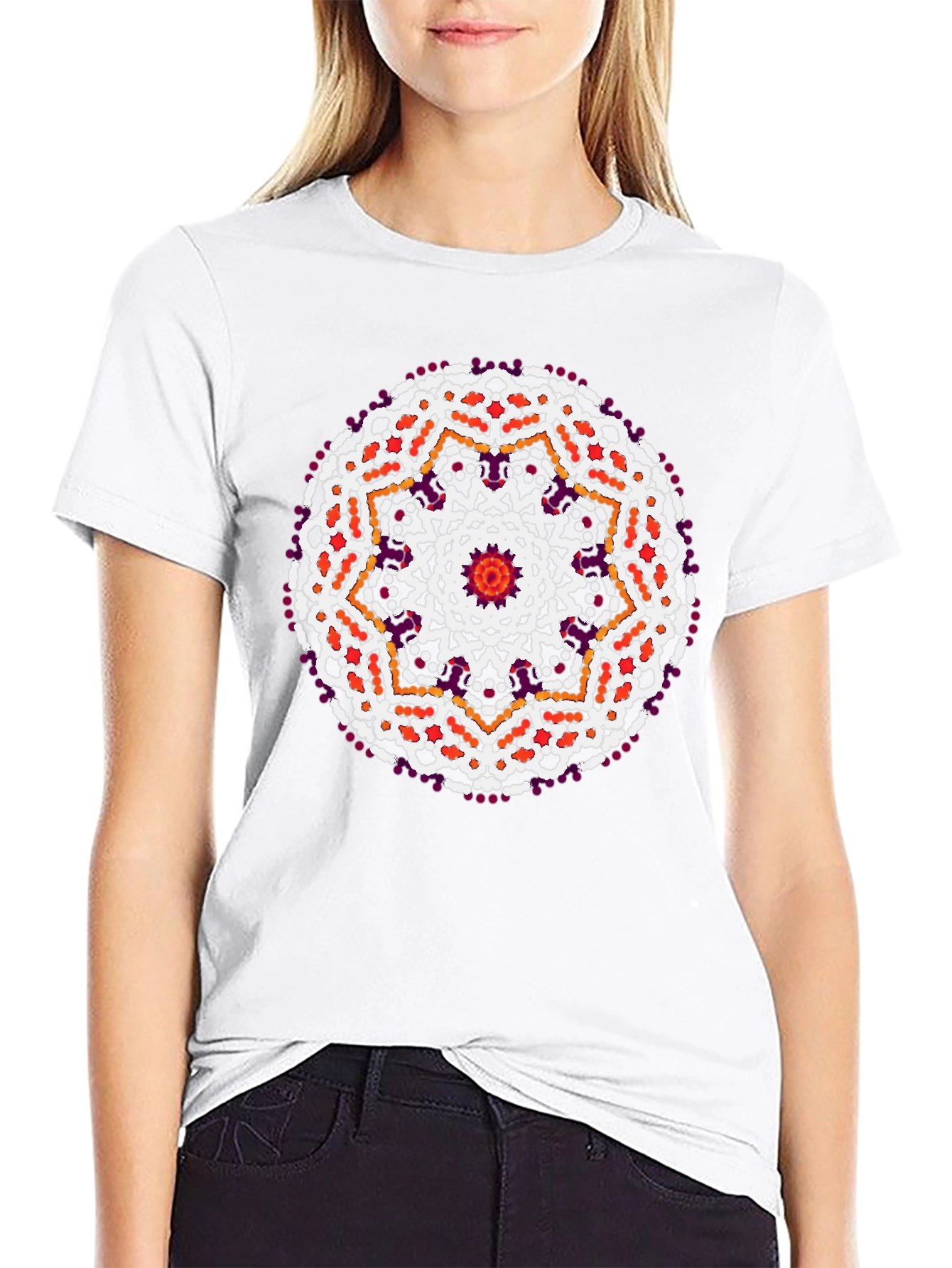 Geometric Mandala Print Black T-Shirt