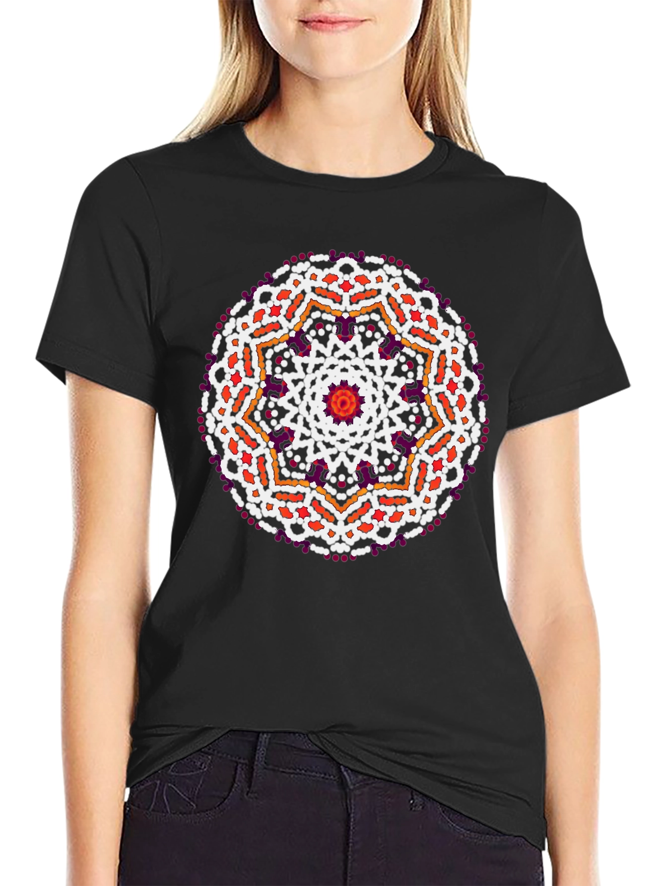 Geometric Mandala Print Black T-Shirt