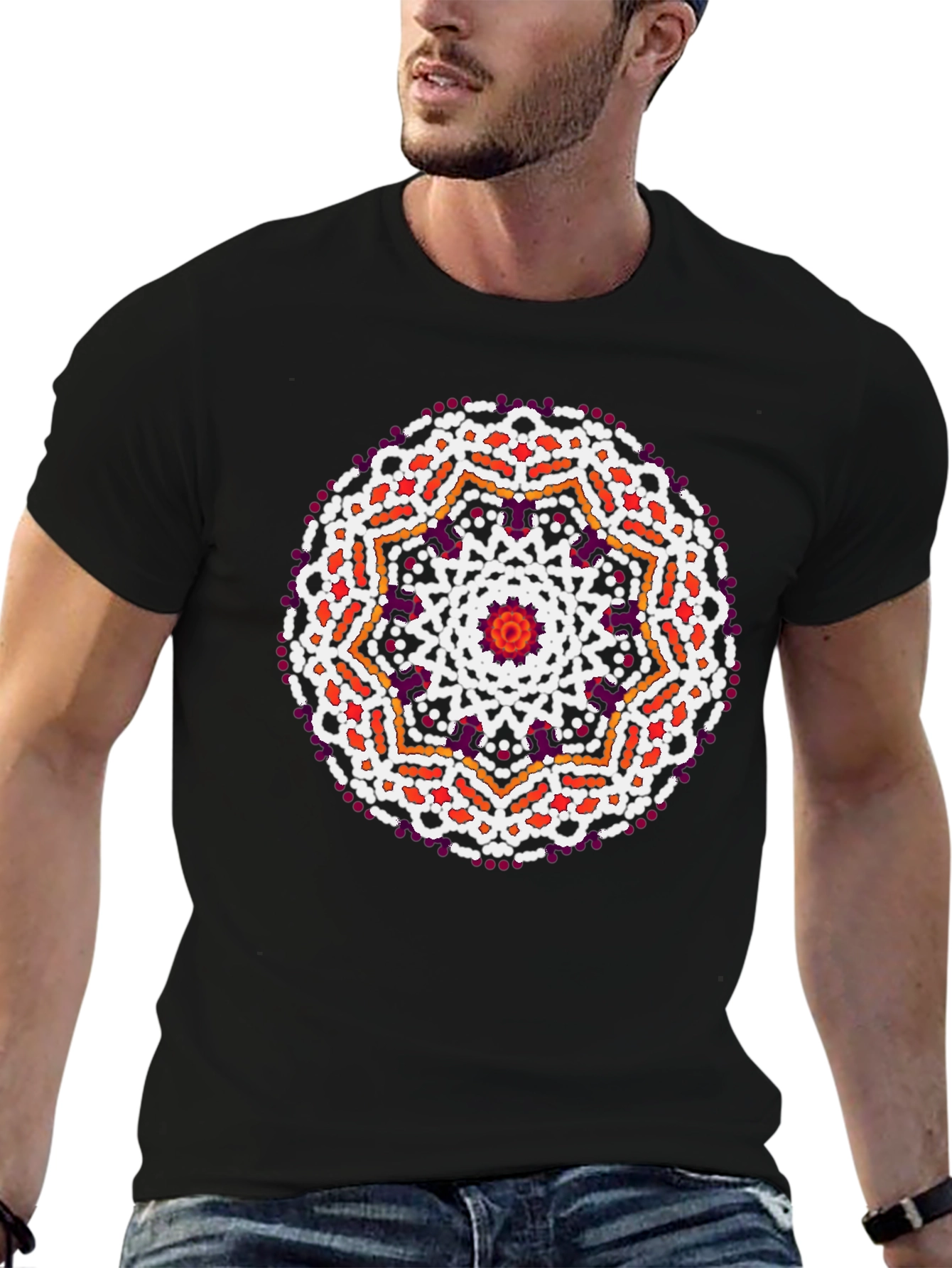 Geometric Mandala Print Black T-Shirt