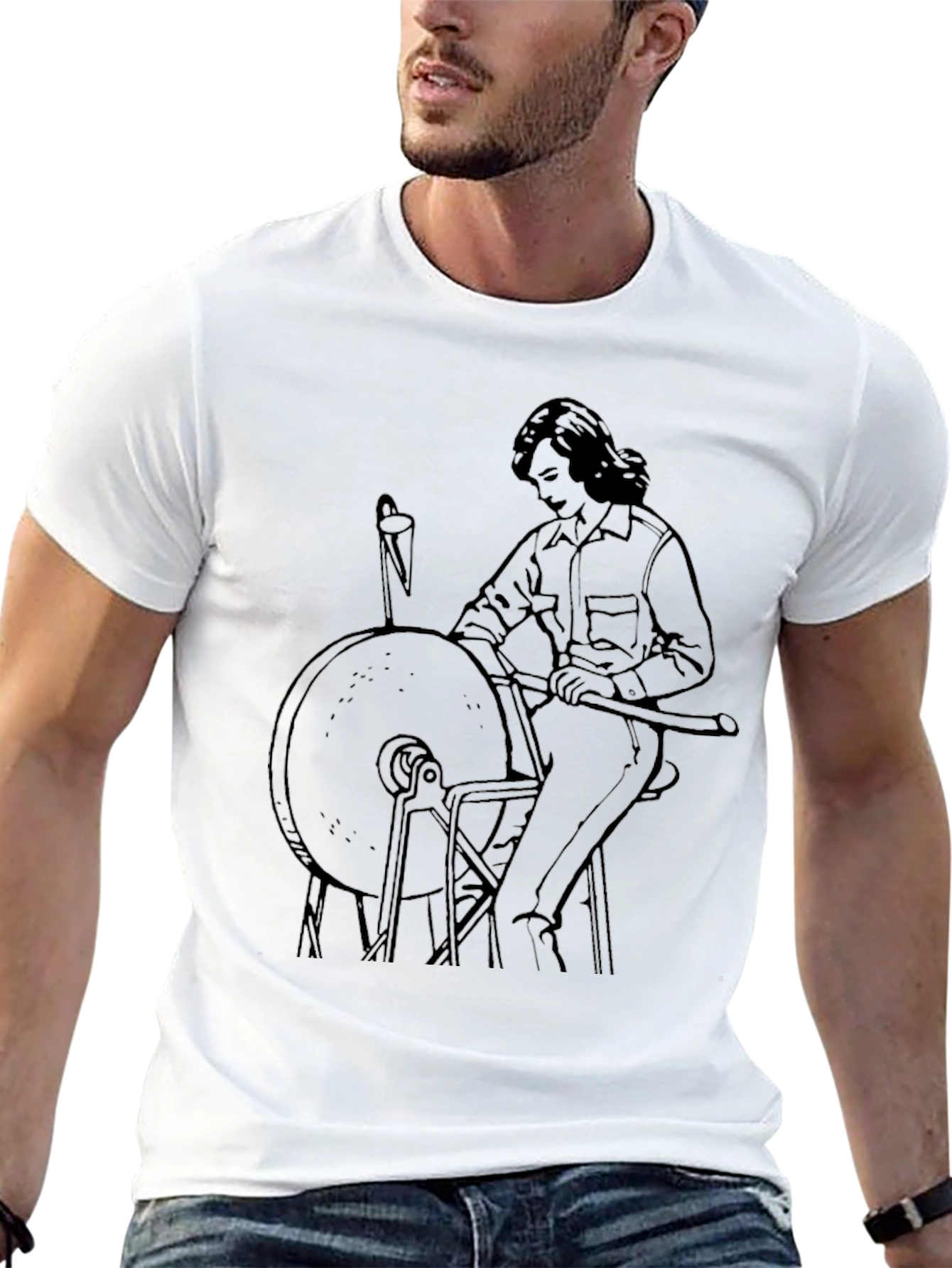 Black T-Shirt with Grinding Wheel Graphic