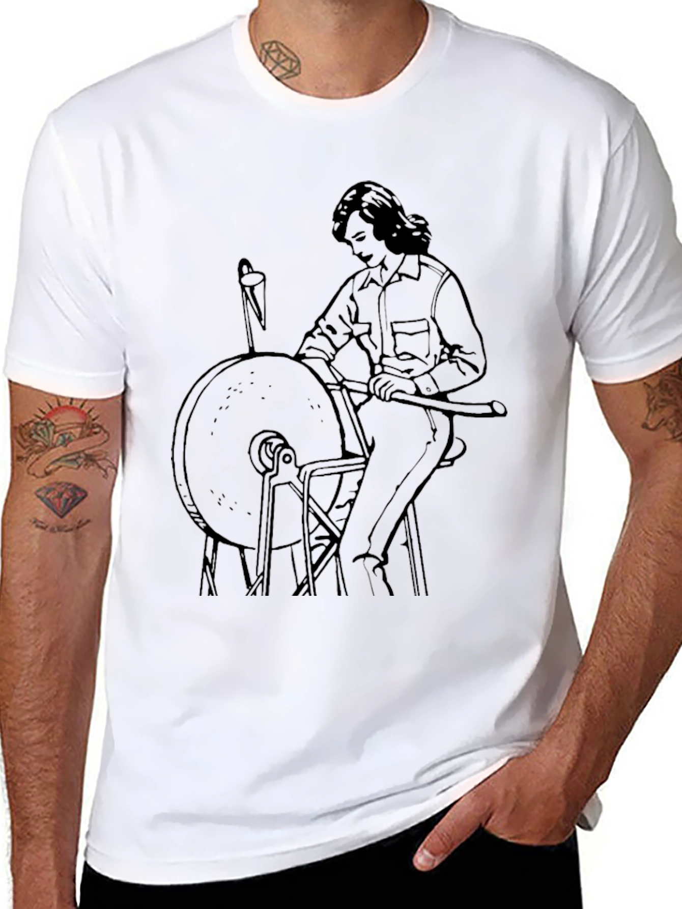 Black T-Shirt with Grinding Wheel Graphic