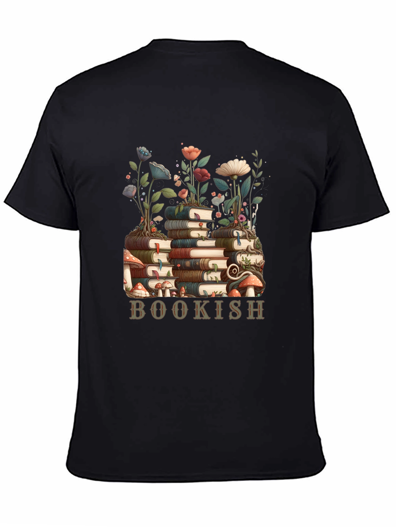 Bookish T-Shirt: Stack of Books and Flowers
