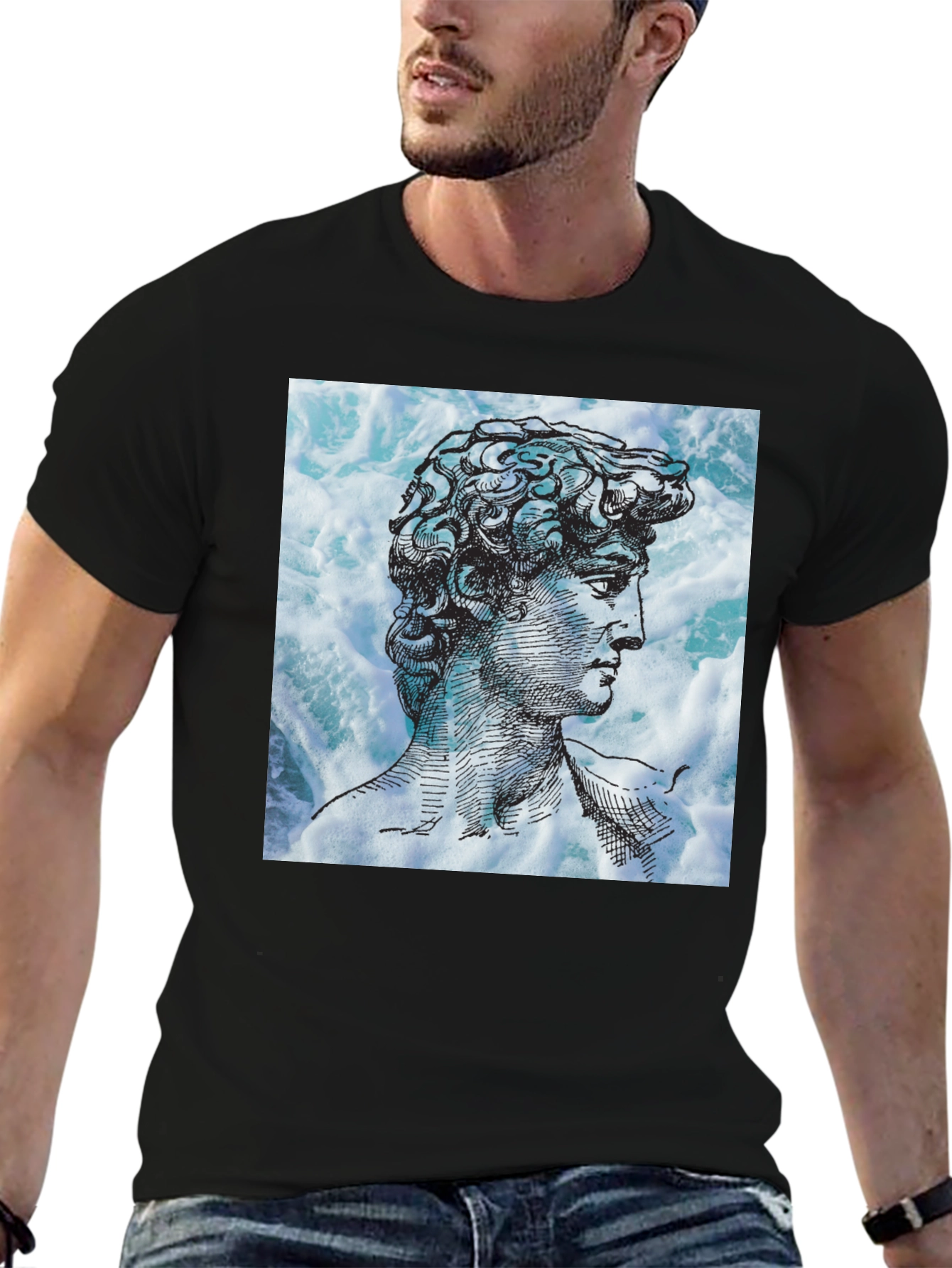 David Statue Graphic Tee - Black Cotton Blend