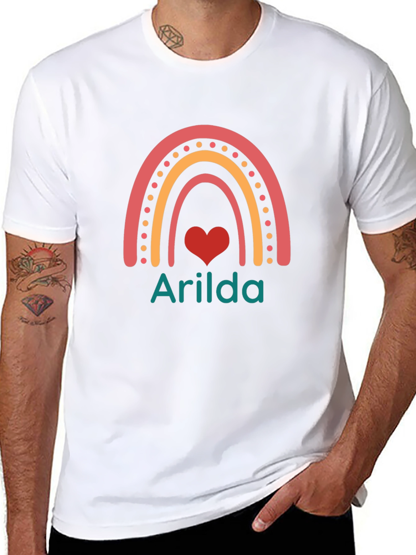 Rainbow Heart Personalized Name T-Shirt