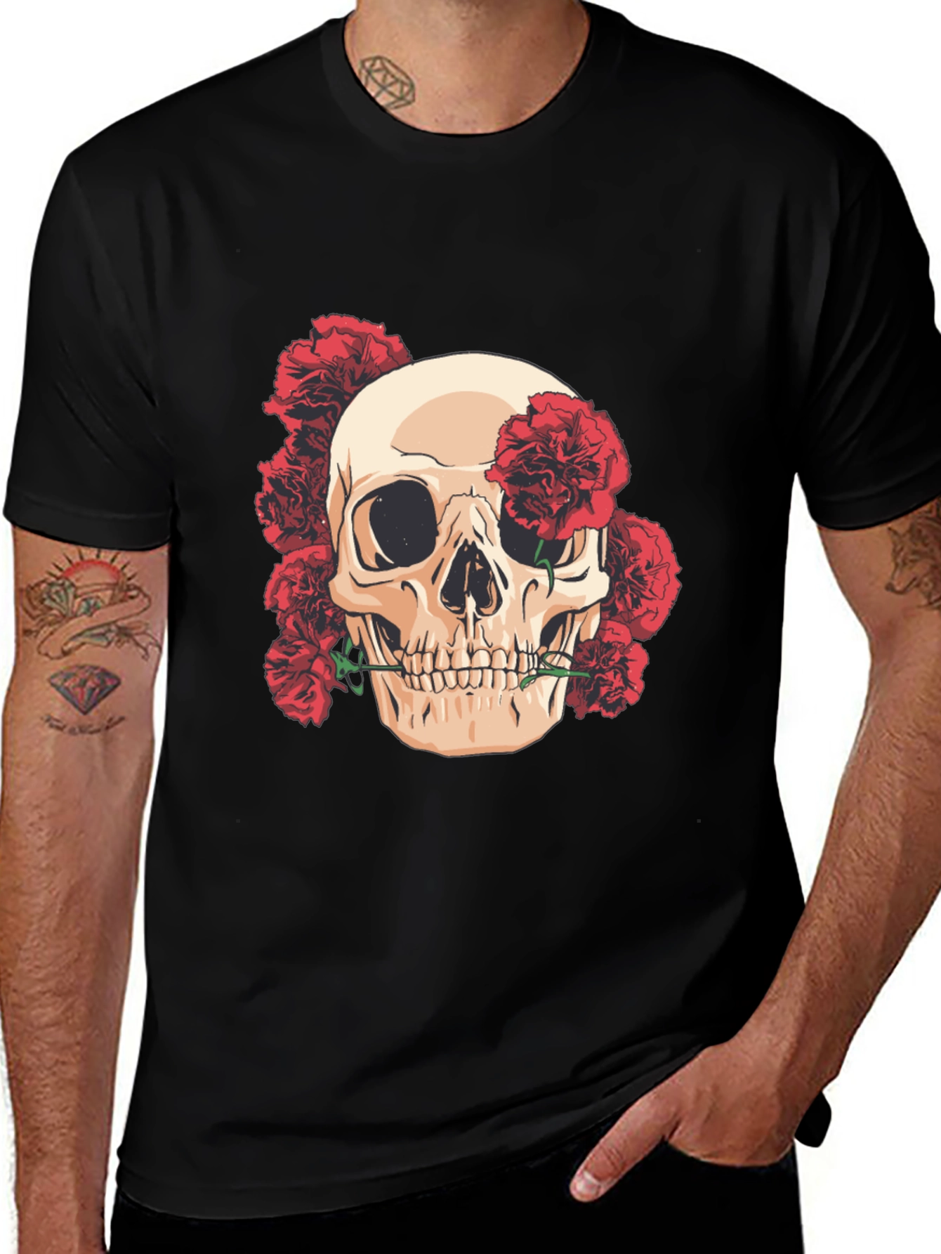 Skull & Roses Graphic Tee - Black T-Shirt