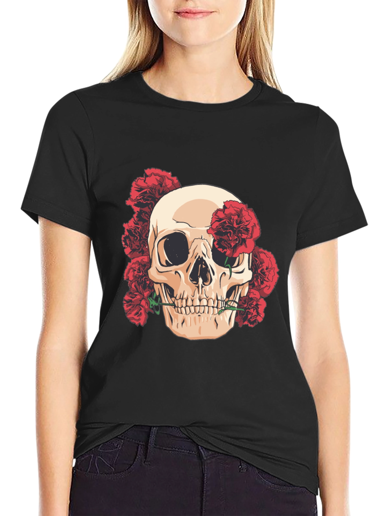 Skull & Roses Graphic Tee - Black T-Shirt