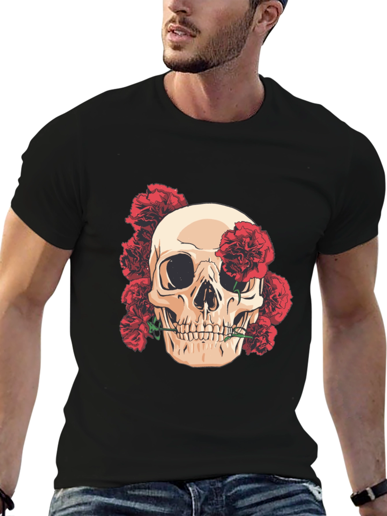 Skull & Roses Graphic Tee - Black T-Shirt
