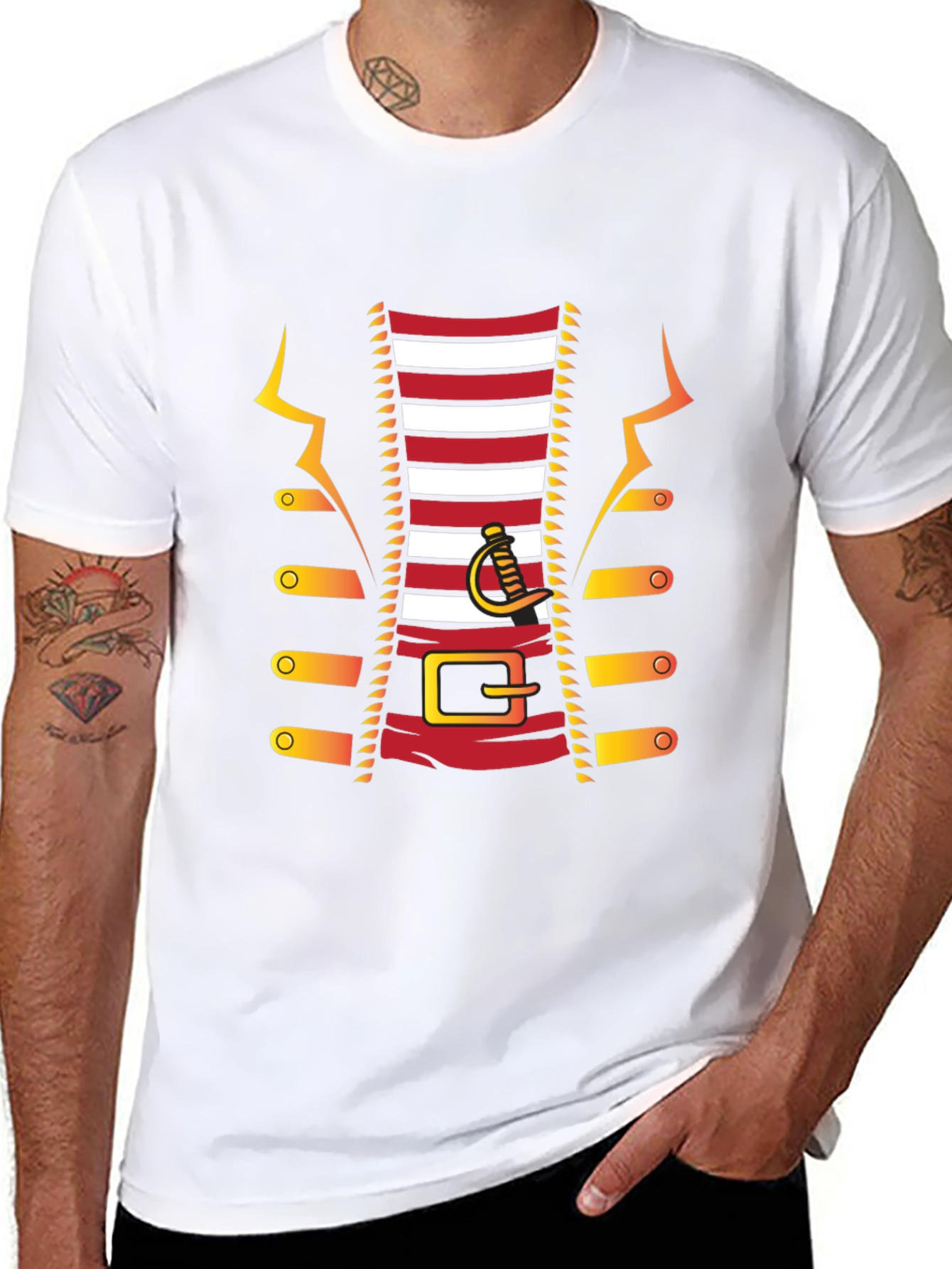 Pirate Costume T-Shirt - Red and White Striped Design