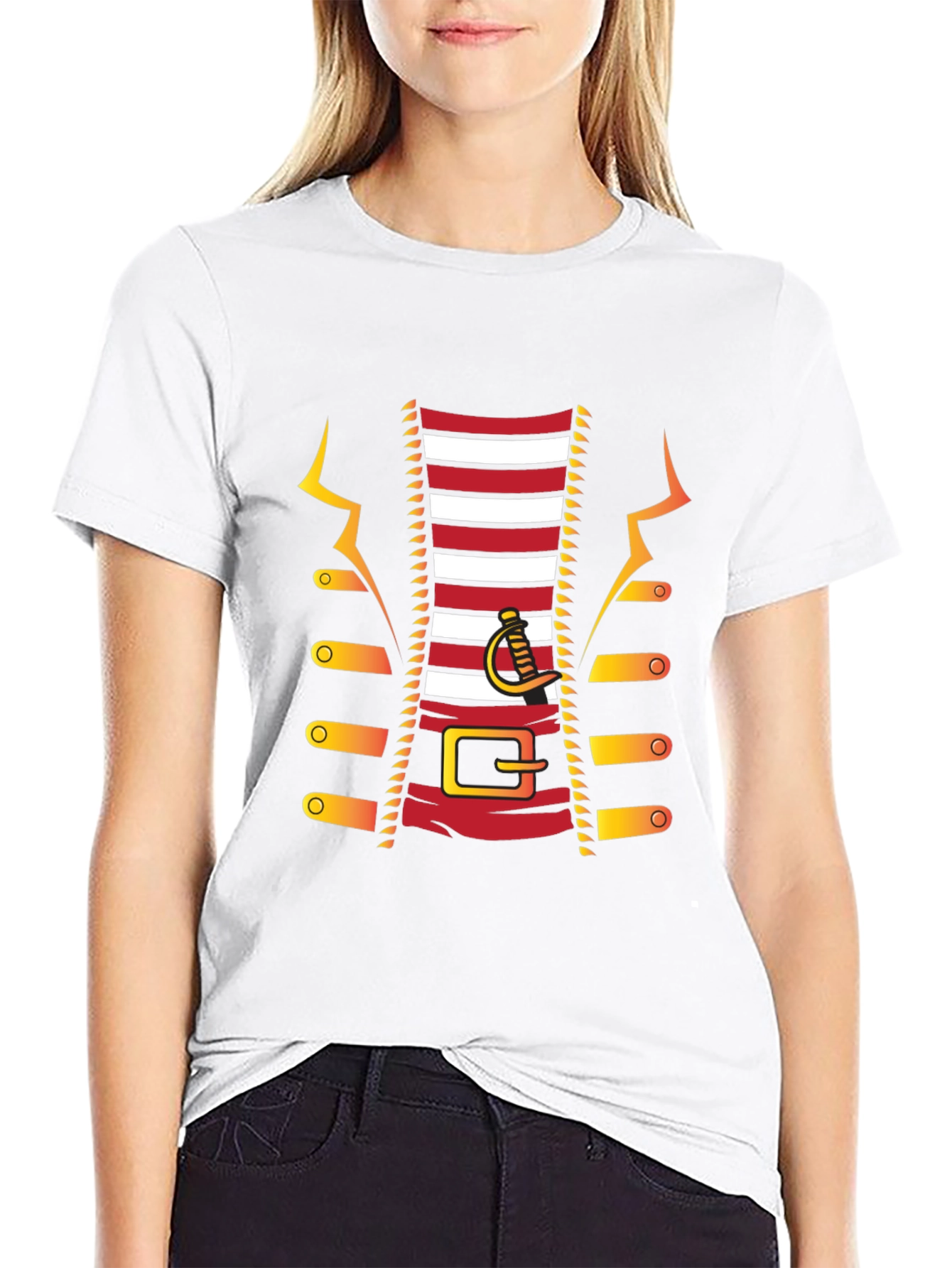 Pirate Costume T-Shirt - Red and White Striped Design