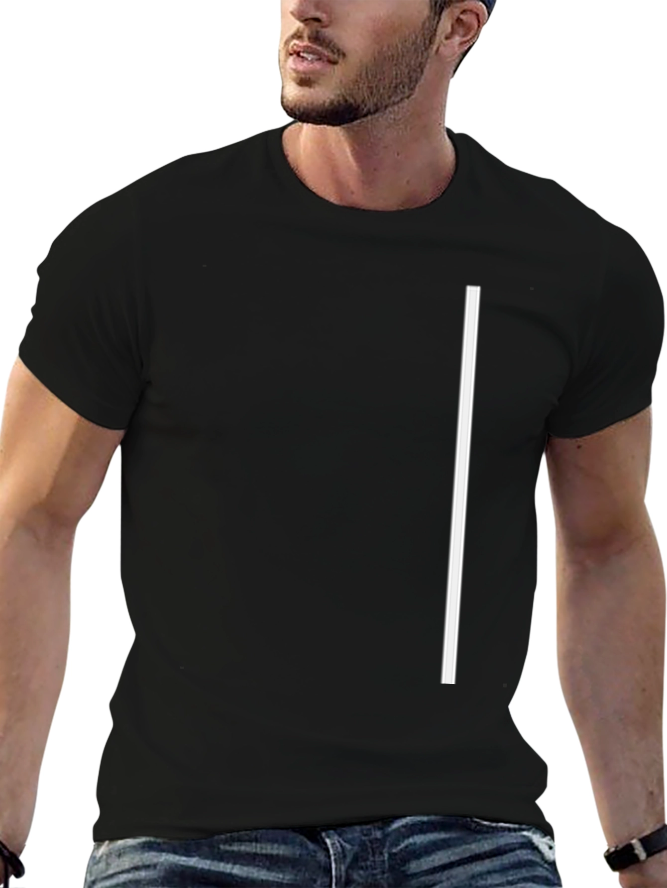 Minimalist Black Tee with White Stripe