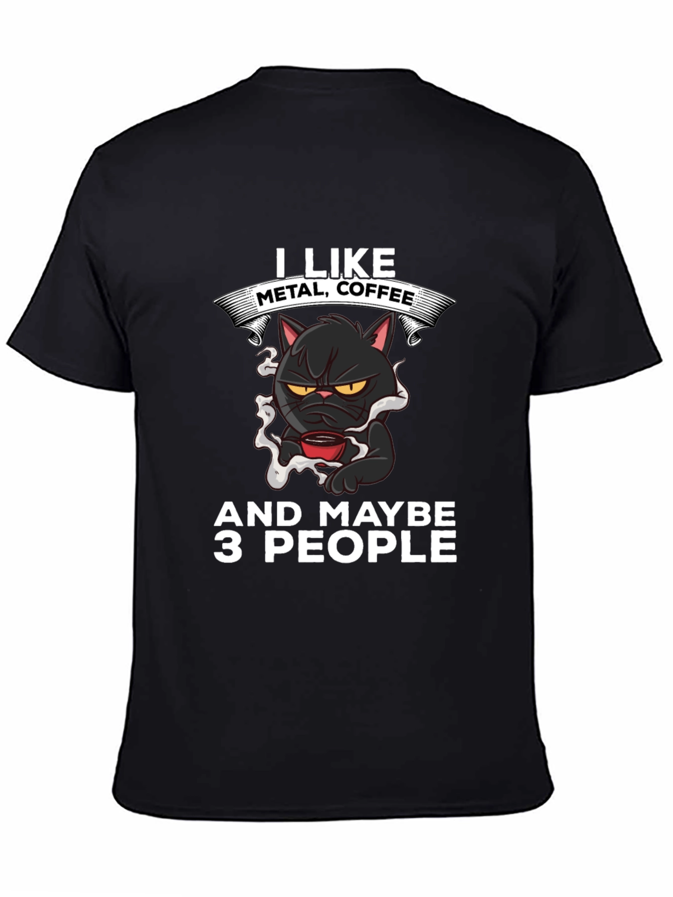 Metal Coffee Cat Graphic T-Shirt