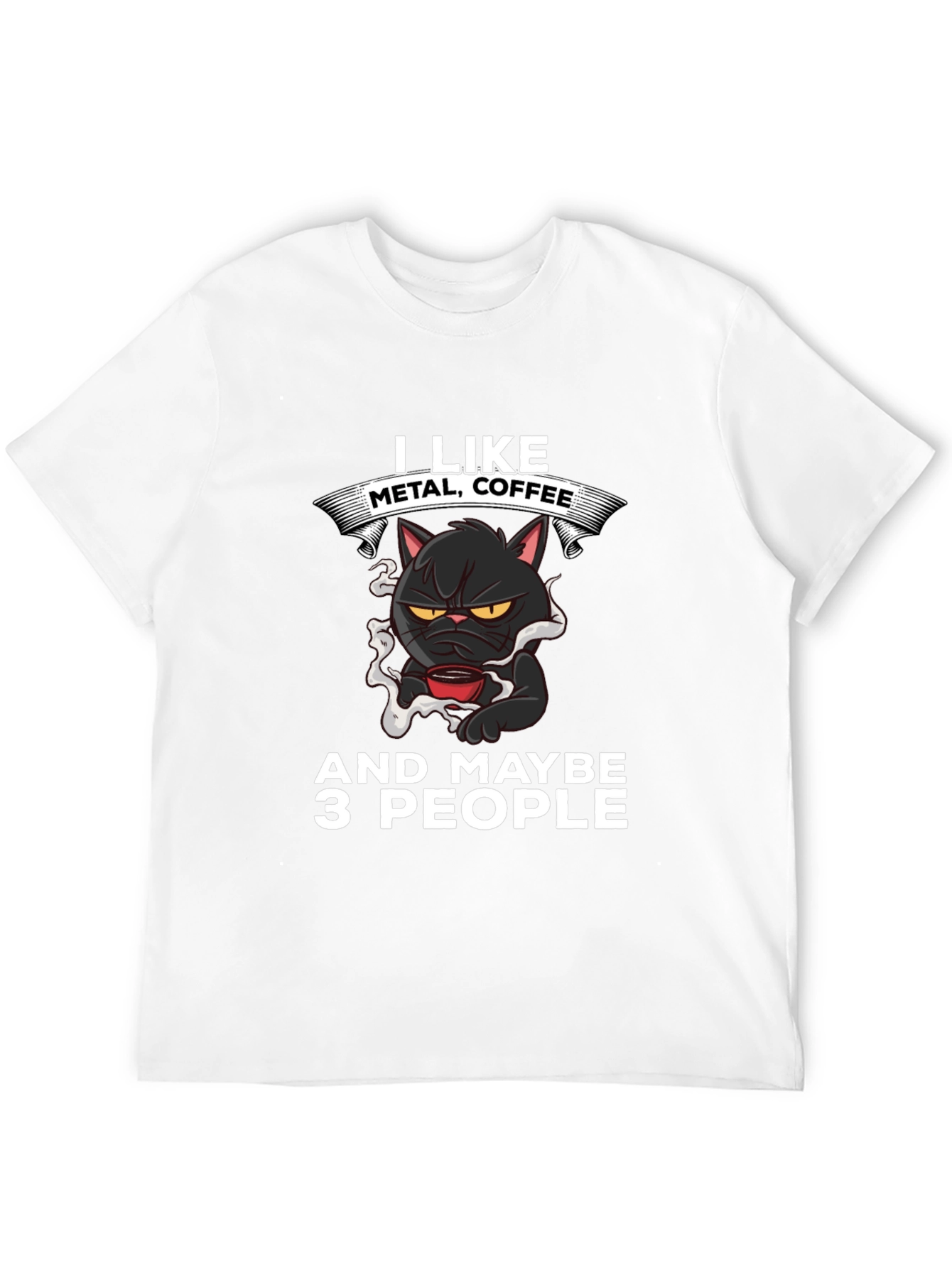 Metal Coffee Cat Graphic T-Shirt