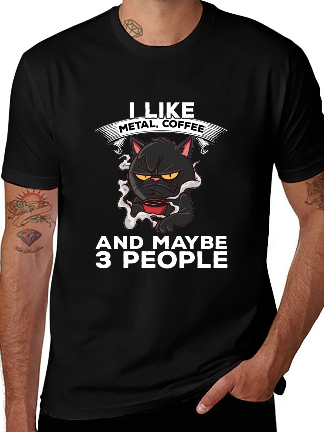 Metal Coffee Cat Graphic T-Shirt