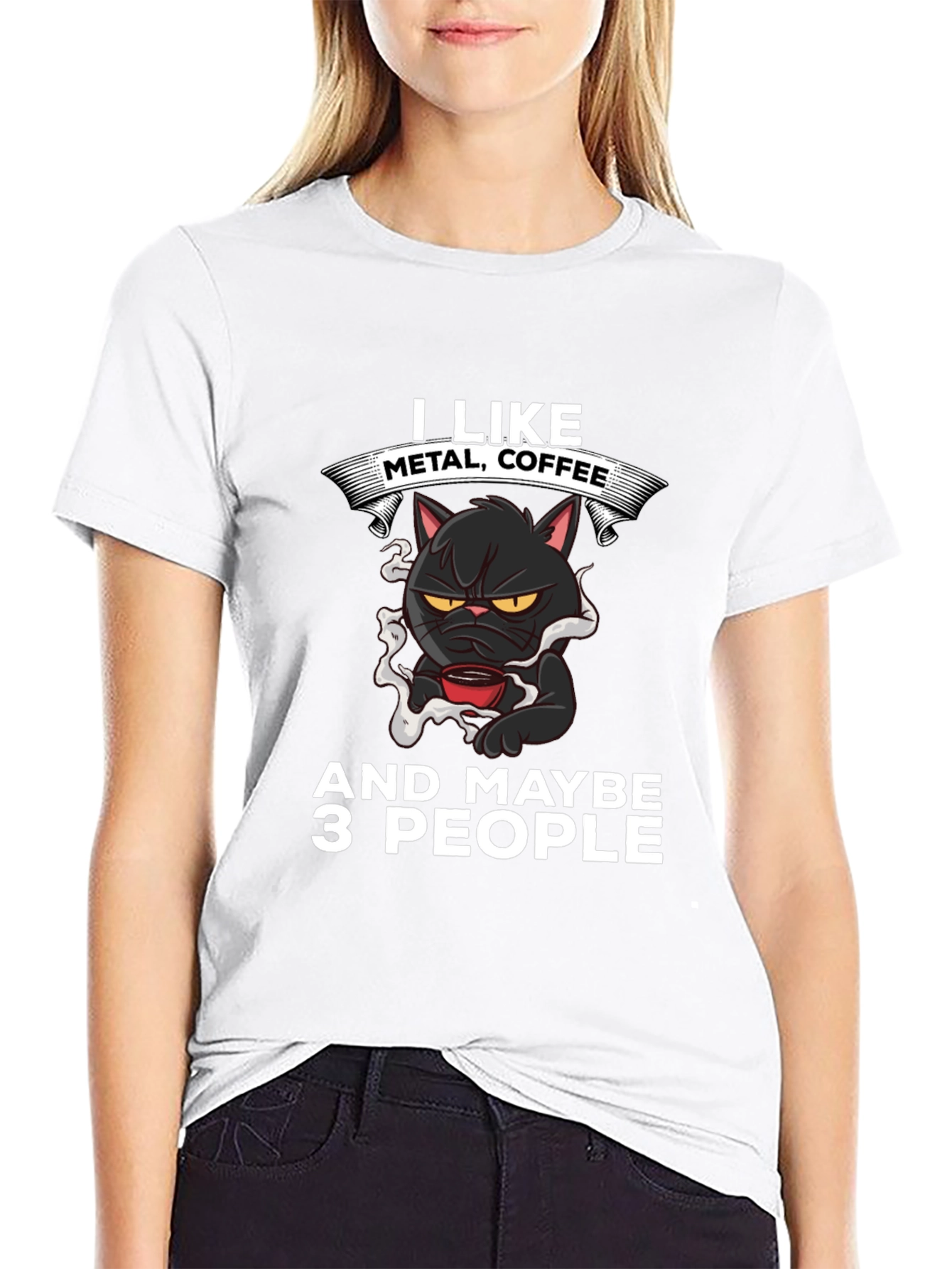 Metal Coffee Cat Graphic T-Shirt
