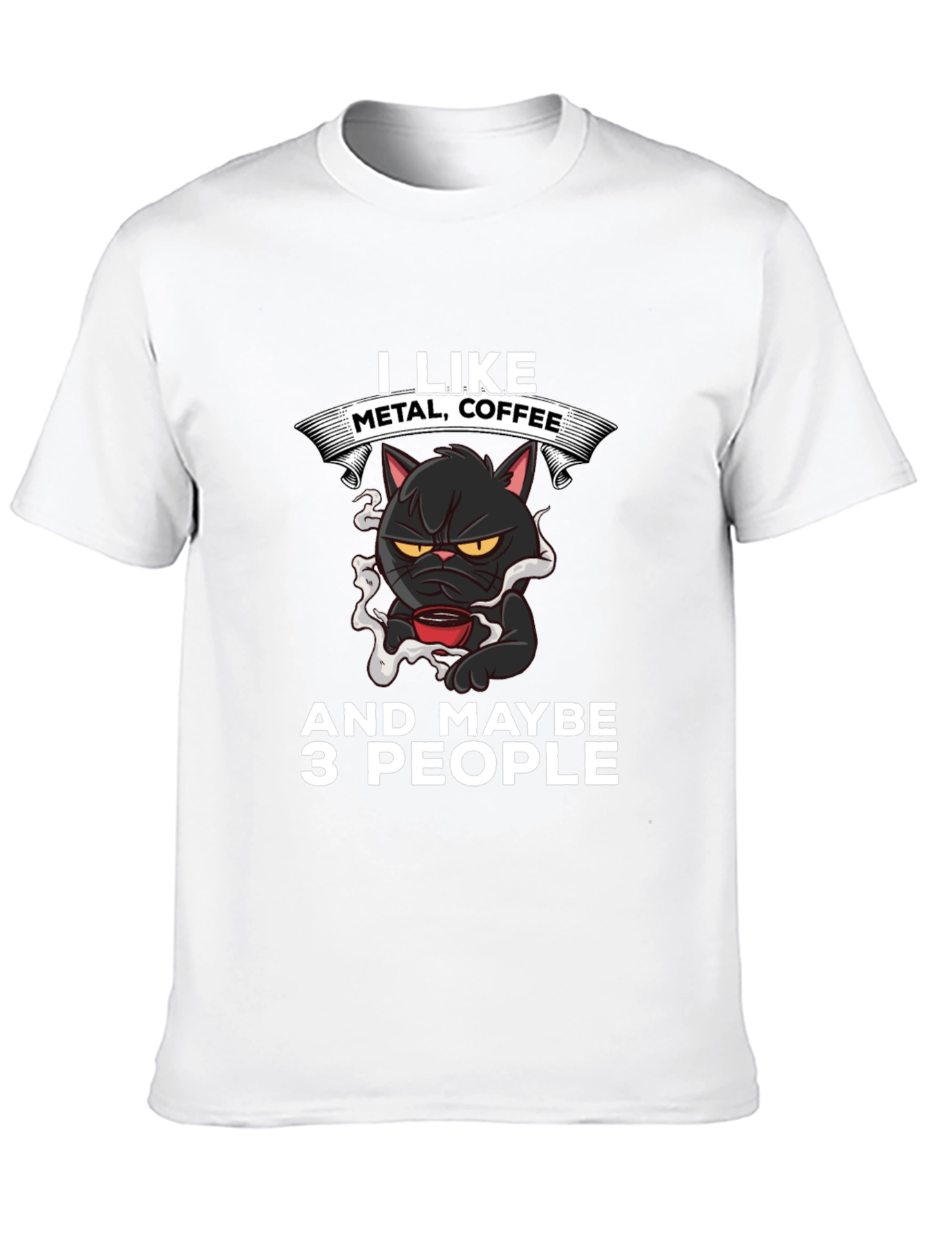 Metal Coffee Cat Graphic T-Shirt