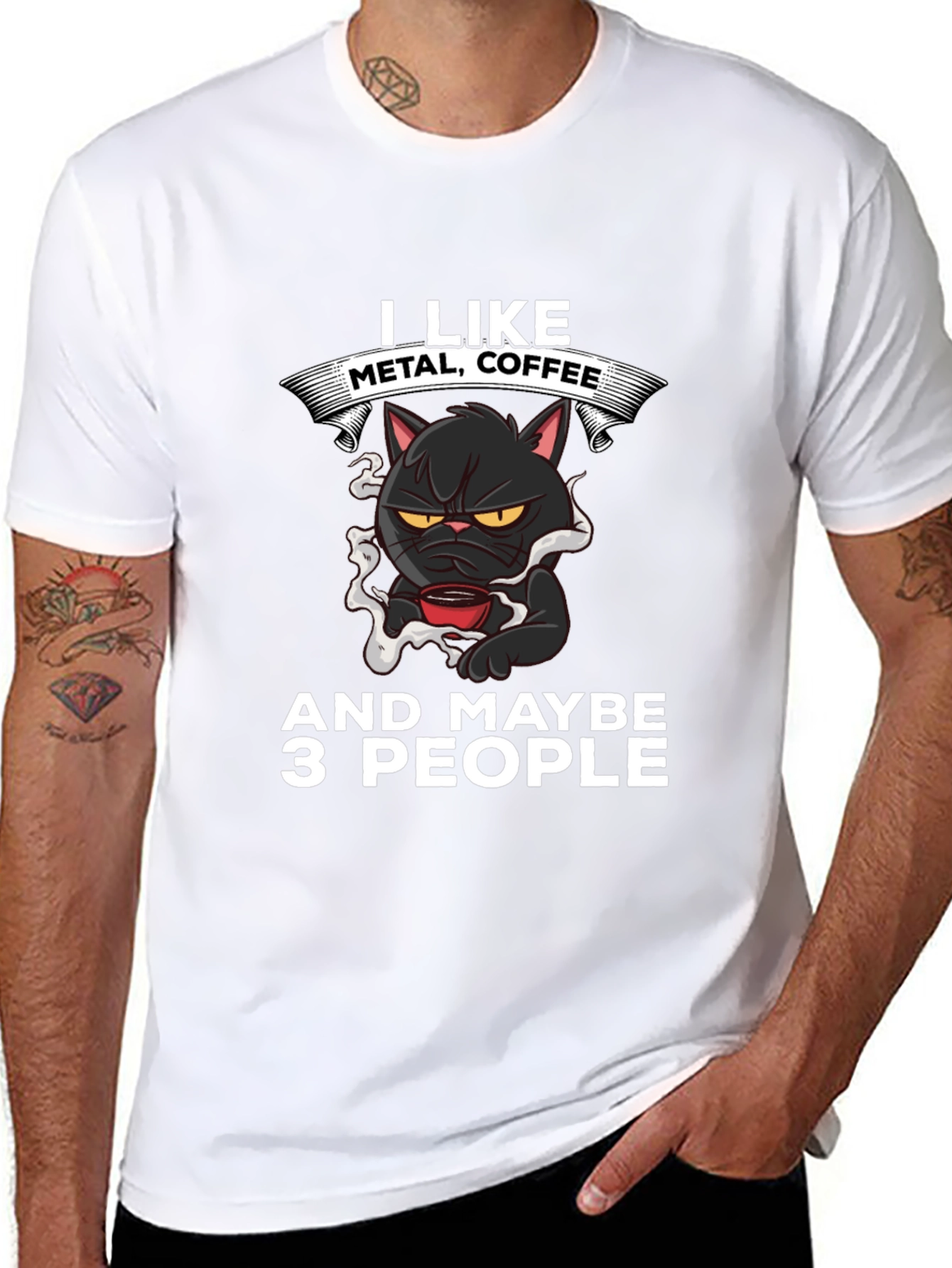 Metal Coffee Cat Graphic T-Shirt
