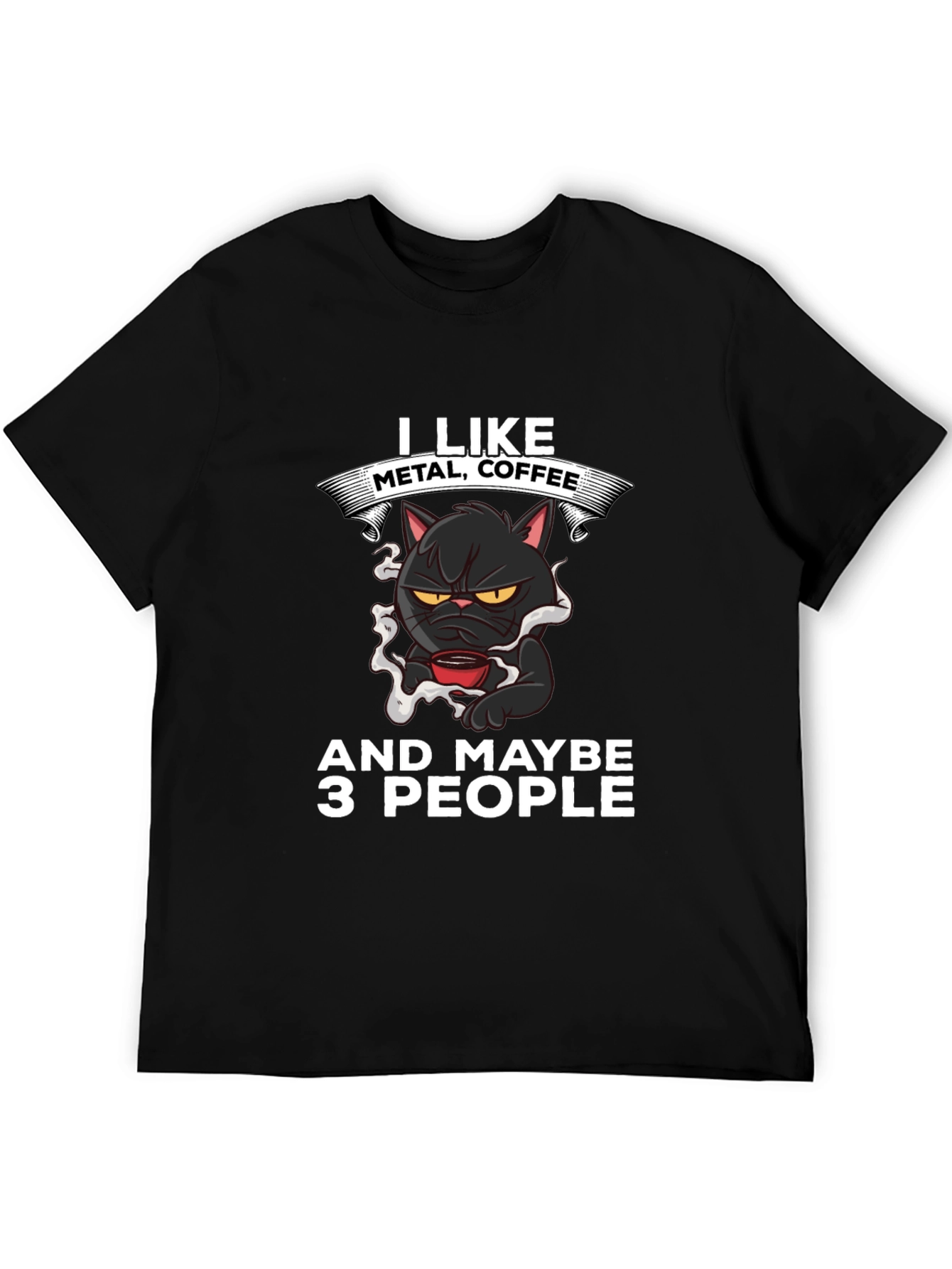 Metal Coffee Cat Graphic T-Shirt