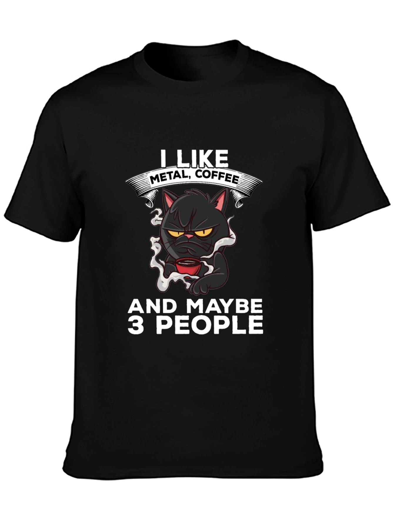 Metal Coffee Cat Graphic T-Shirt