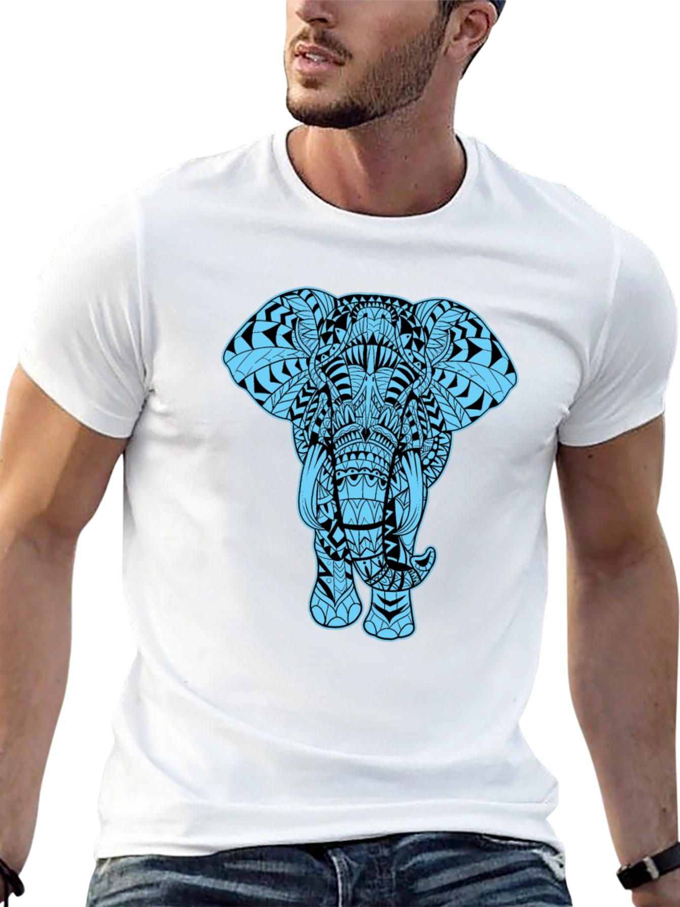 Elephant Graphic Tee - Black Cotton Blend Casual Shirt