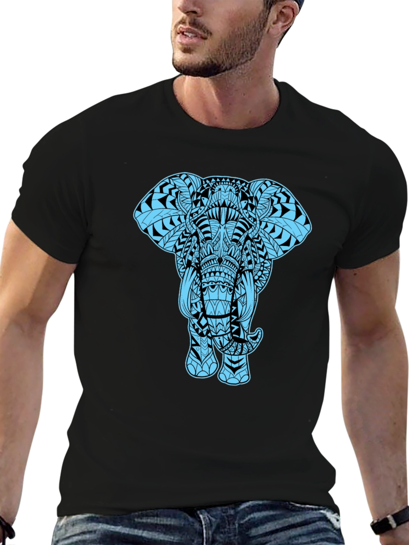 Elephant Graphic Tee - Black Cotton Blend Casual Shirt