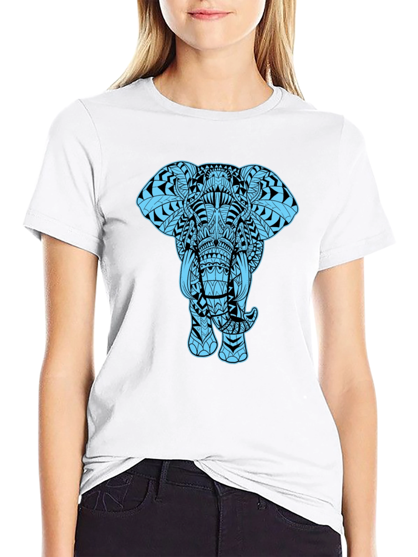 Elephant Graphic Tee - Black Cotton Blend Casual Shirt