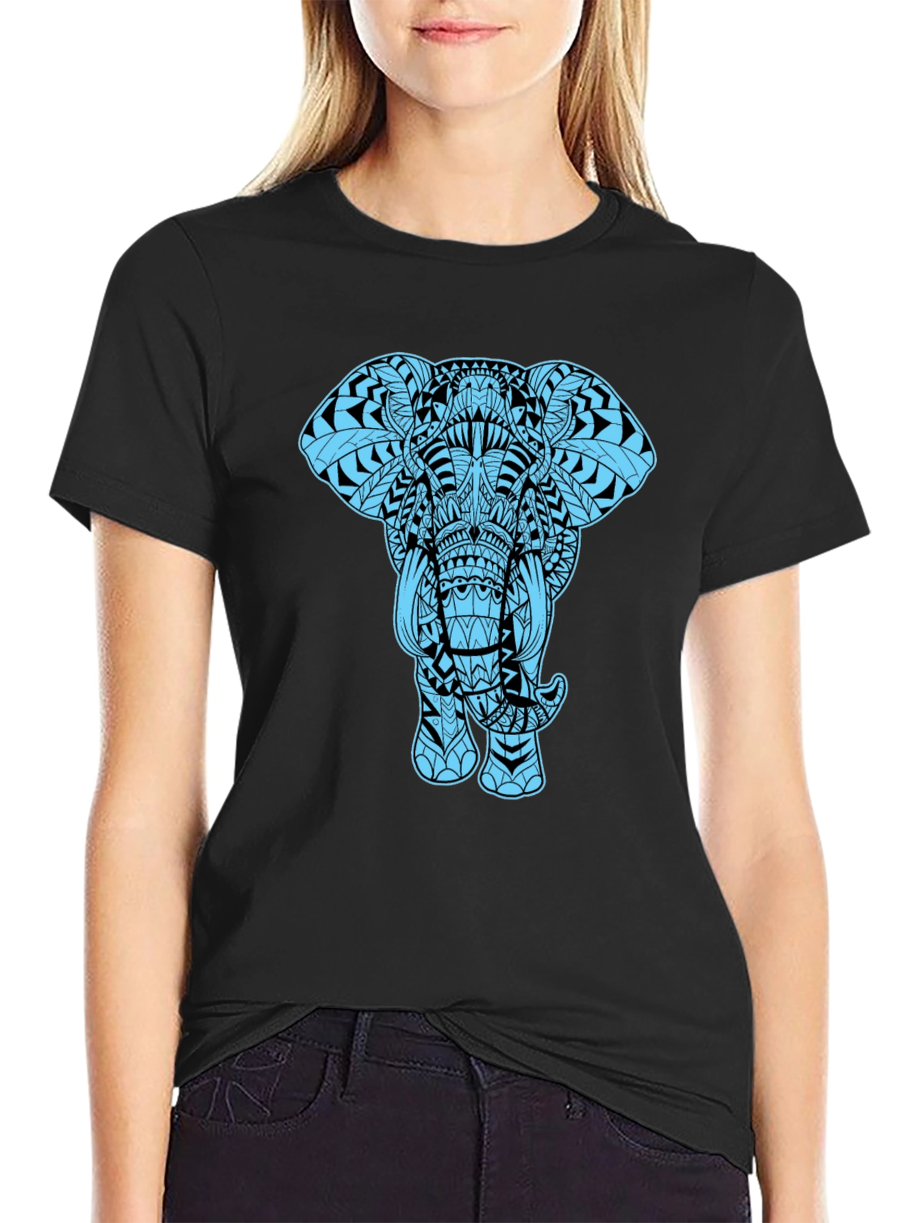 Elephant Graphic Tee - Black Cotton Blend Casual Shirt