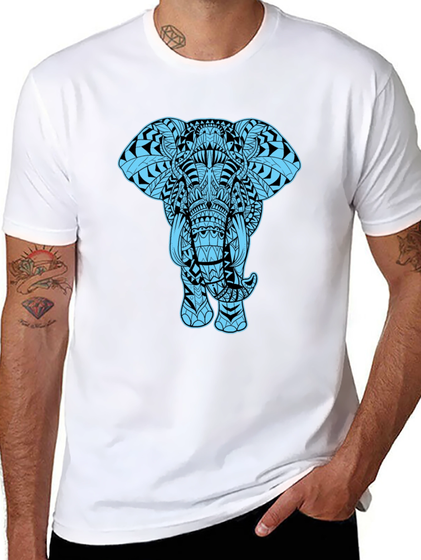 Elephant Graphic Tee - Black Cotton Blend Casual Shirt