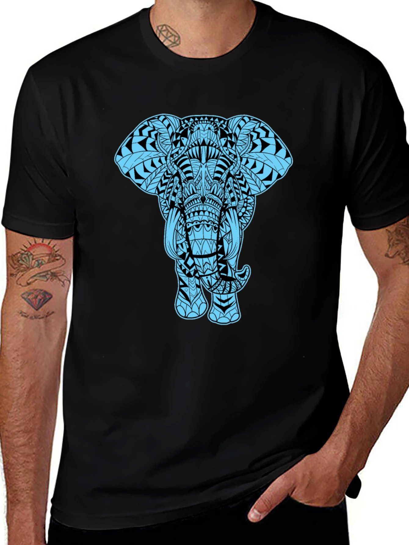 Elephant Graphic Tee - Black Cotton Blend Casual Shirt