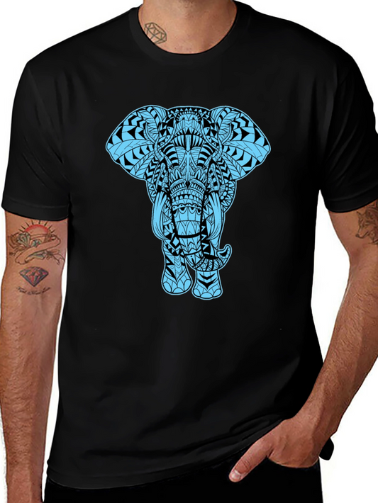 Elephant Graphic Tee - Black Cotton Blend Casual Shirt
