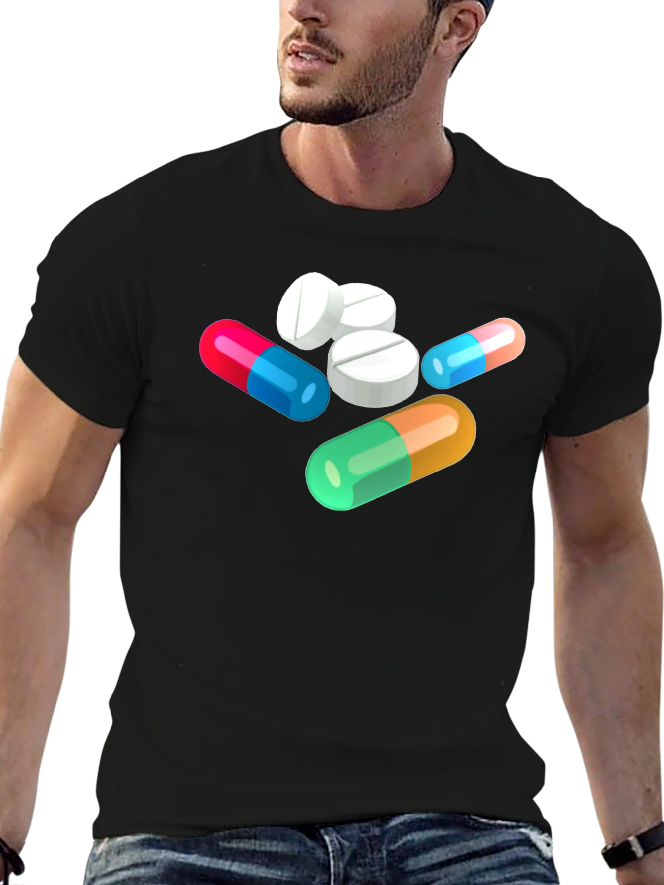 Pills Graphic Black T-Shirt - Novelty Medicine Design