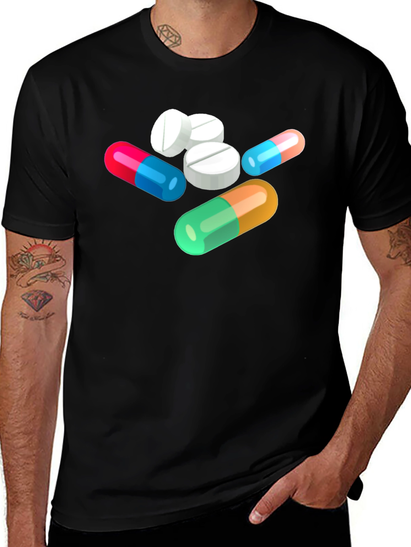 Pills Graphic Black T-Shirt - Novelty Medicine Design