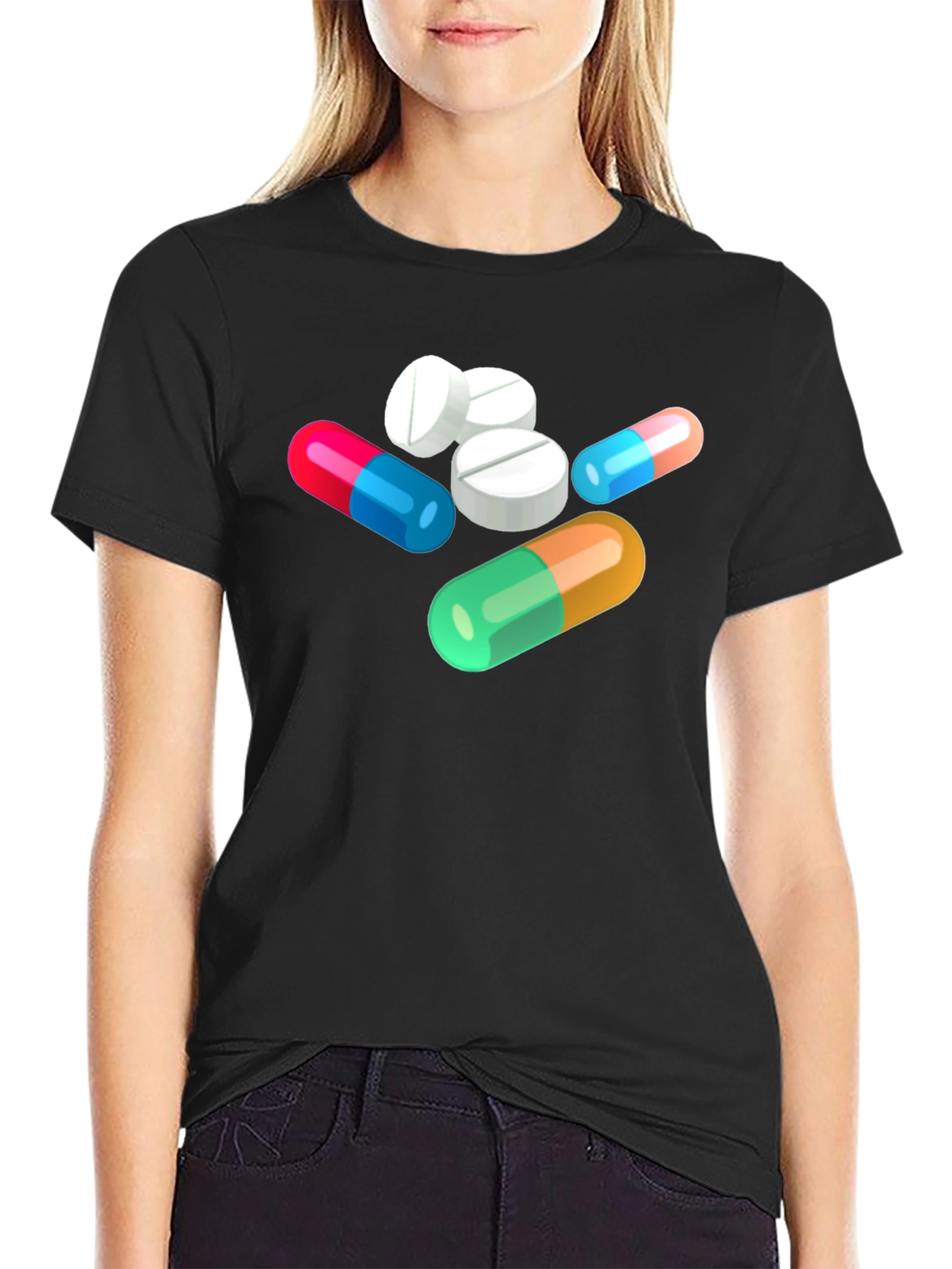 Pills Graphic Black T-Shirt - Novelty Medicine Design